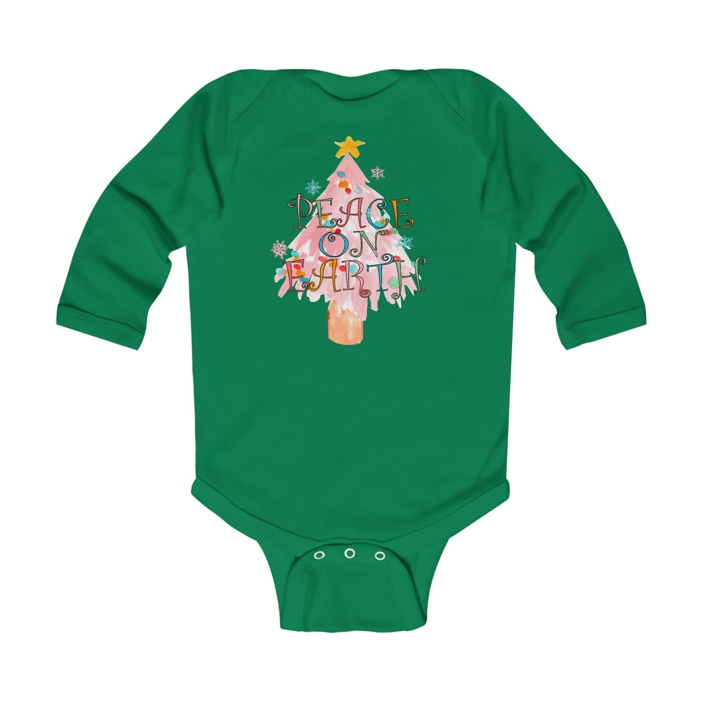 Peace on Earth Pink Christmas Tree/ Holiday Infant Long Sleeve Bodysuit