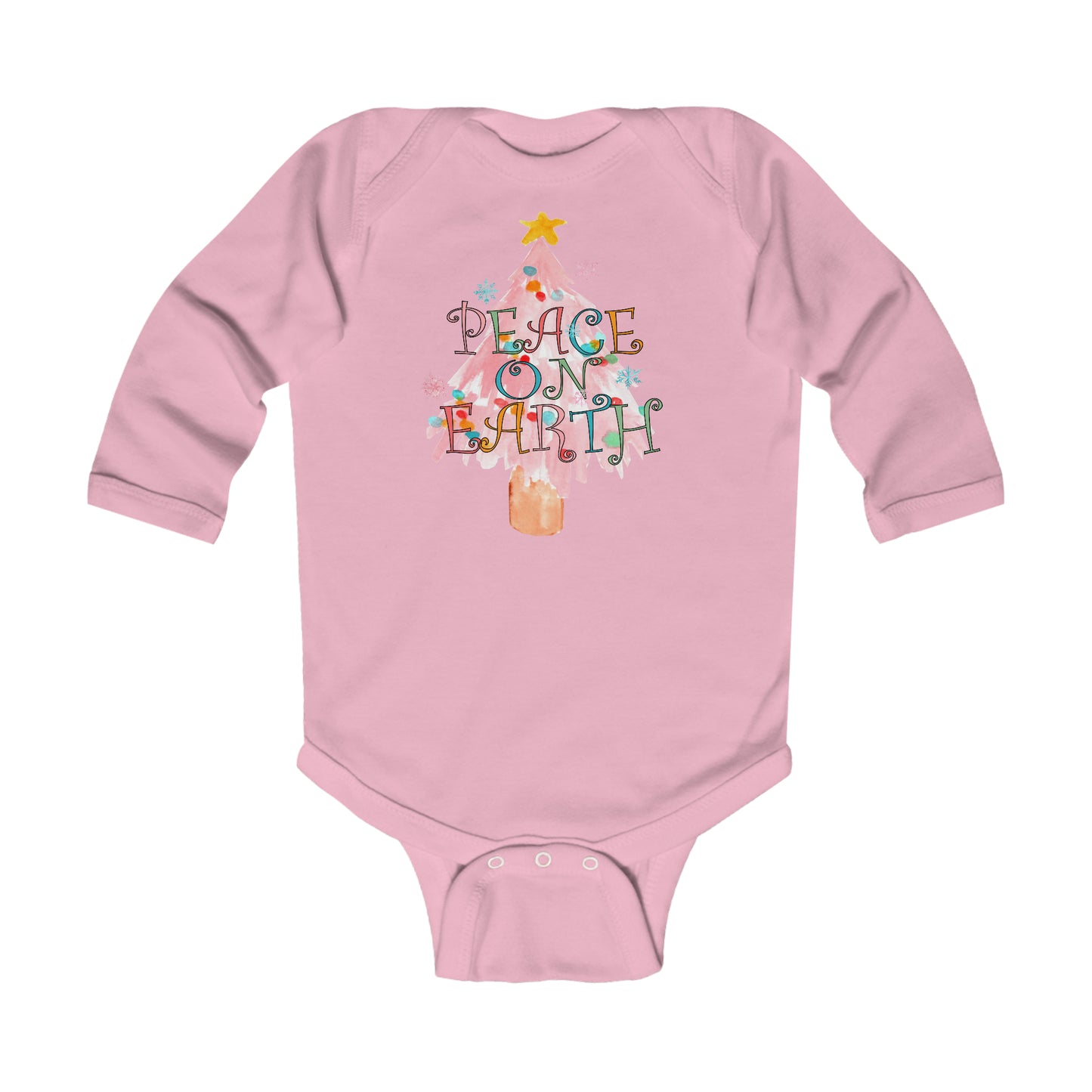 Peace on Earth Pink Christmas Tree/ Holiday Infant Long Sleeve Bodysuit