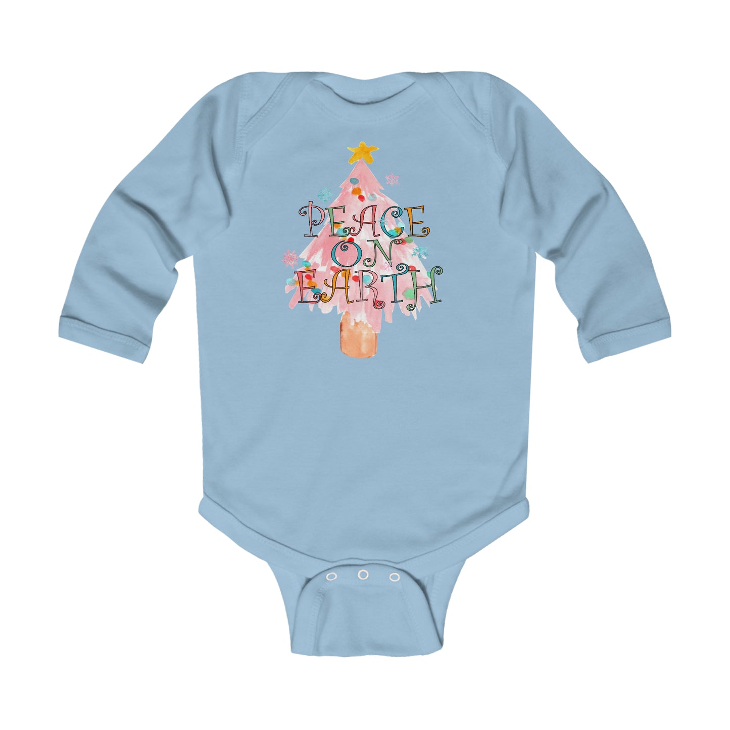 Peace on Earth Pink Christmas Tree/ Holiday Infant Long Sleeve Bodysuit