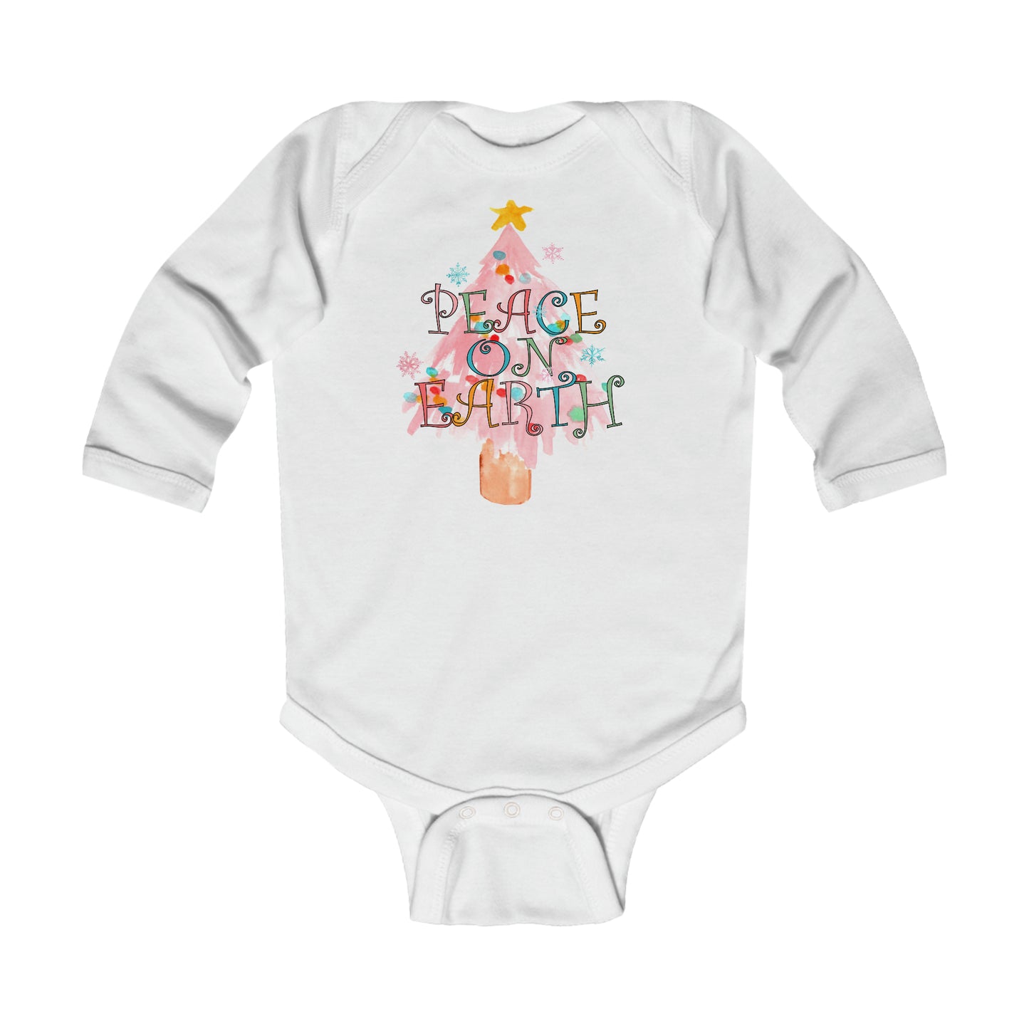 Peace on Earth Pink Christmas Tree/ Holiday Infant Long Sleeve Bodysuit