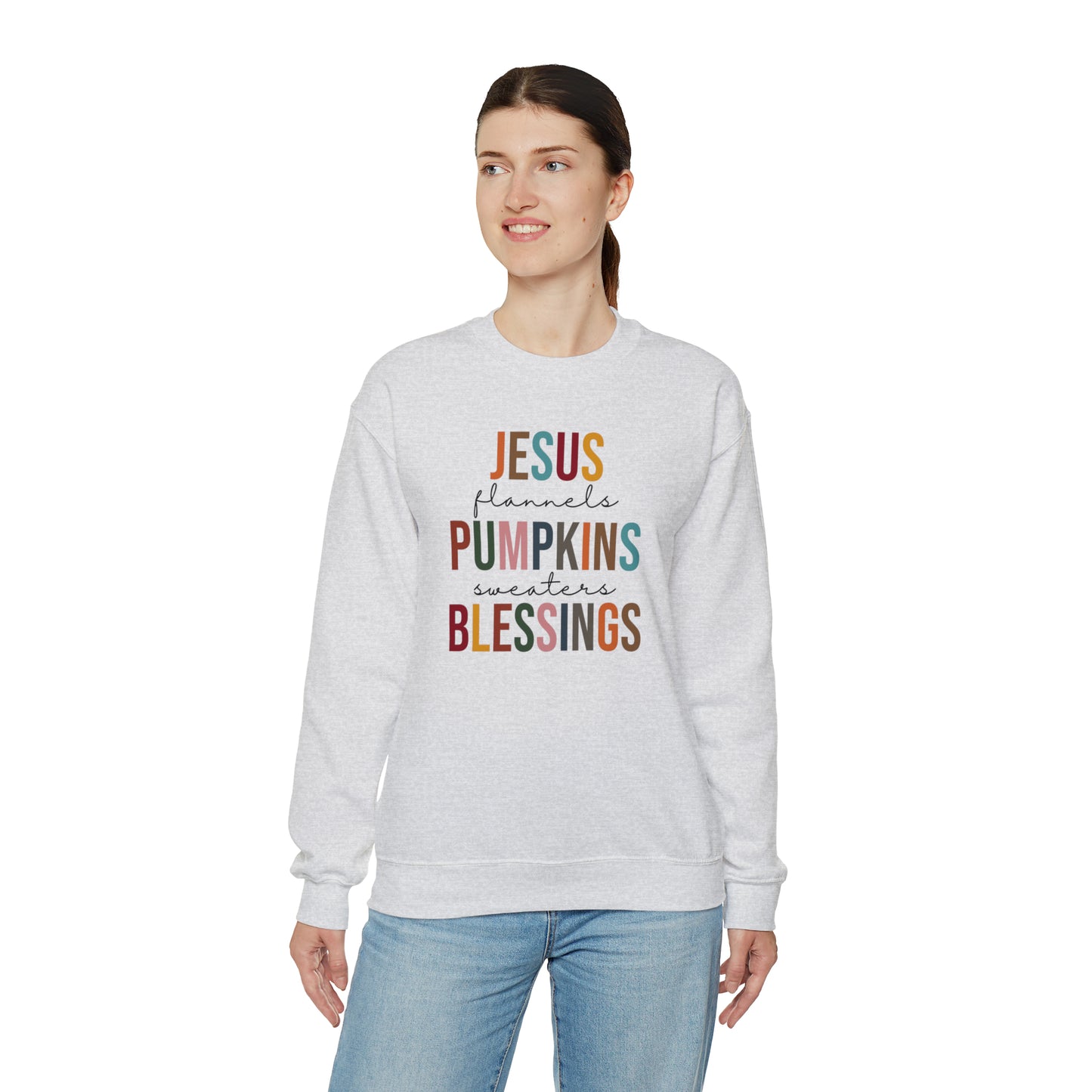 Jesus Flannels Pumpkins Sweaters Blessings Fall Halloween Retro Warm Colored  Unisex Heavy Blend™ Crewneck Sweatshirt