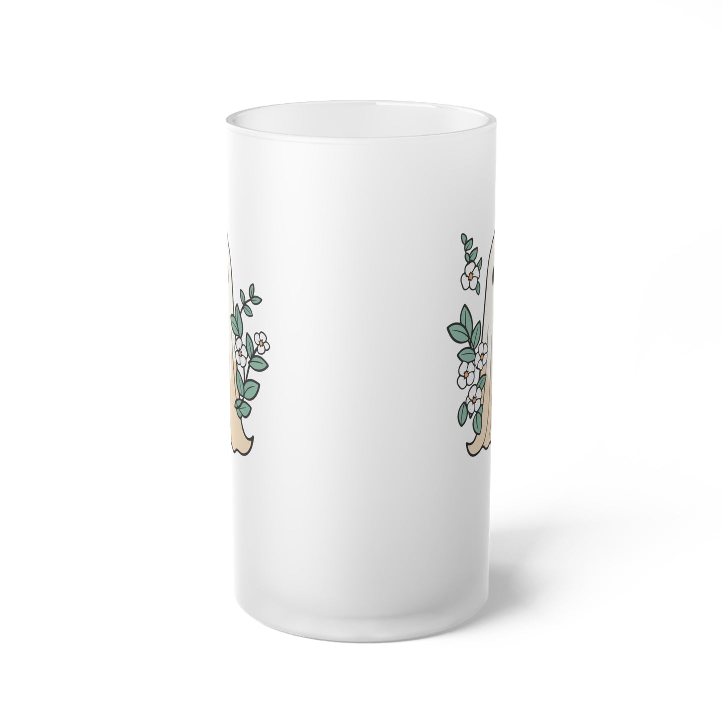 Boho Floral Ghost Fall Logo Frosted Glass Beer Mug