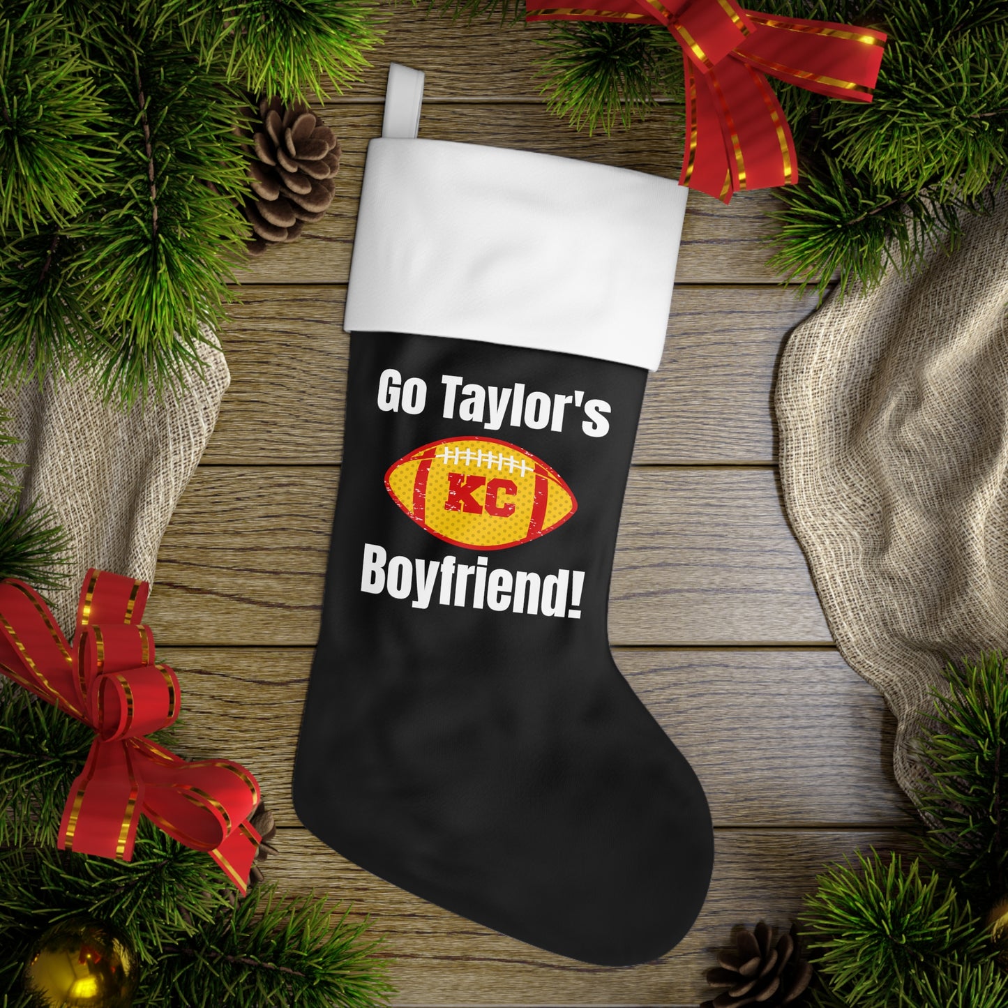 Go Taylor's Boyfriend Football Holiday Stocking - Black