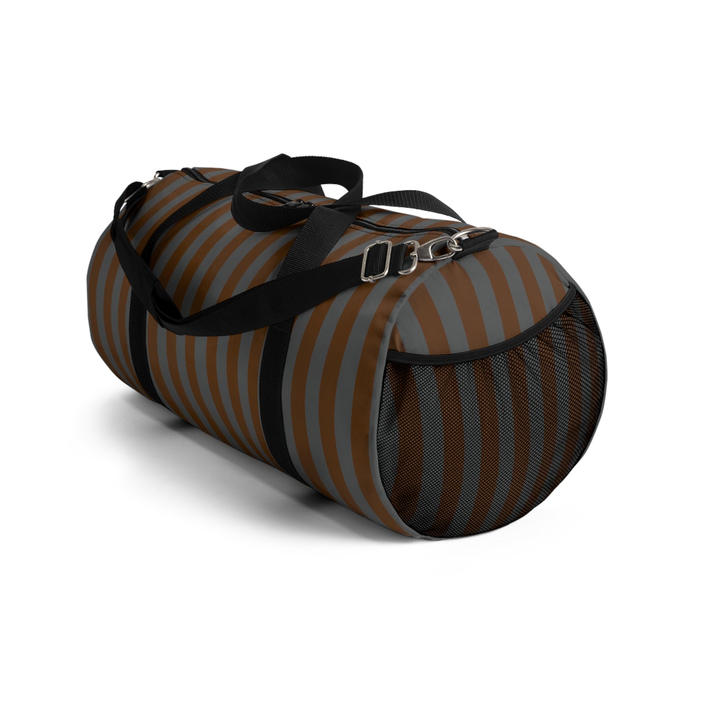 Brown and Gray Striped Duffel Bag