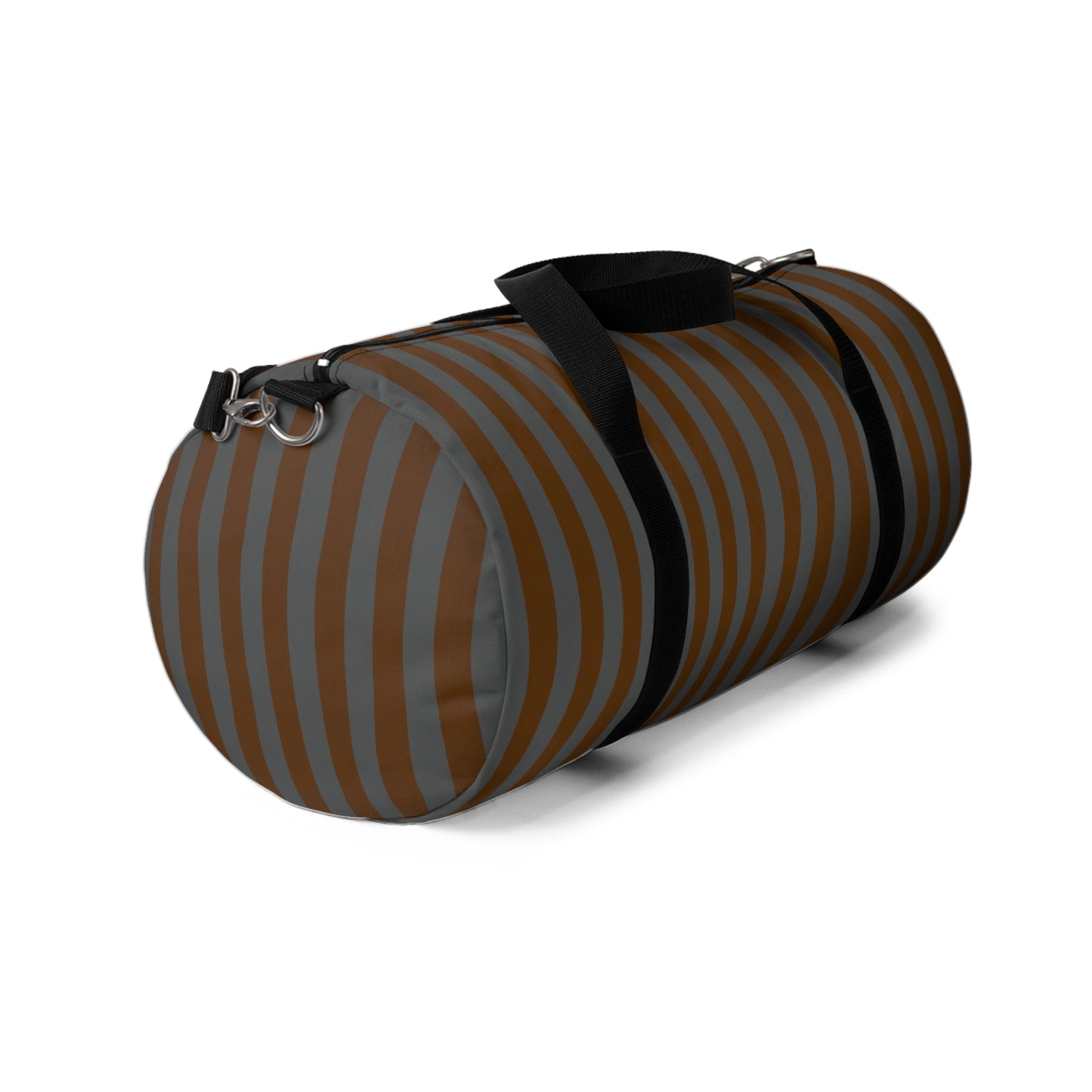 Brown and Gray Striped Duffel Bag