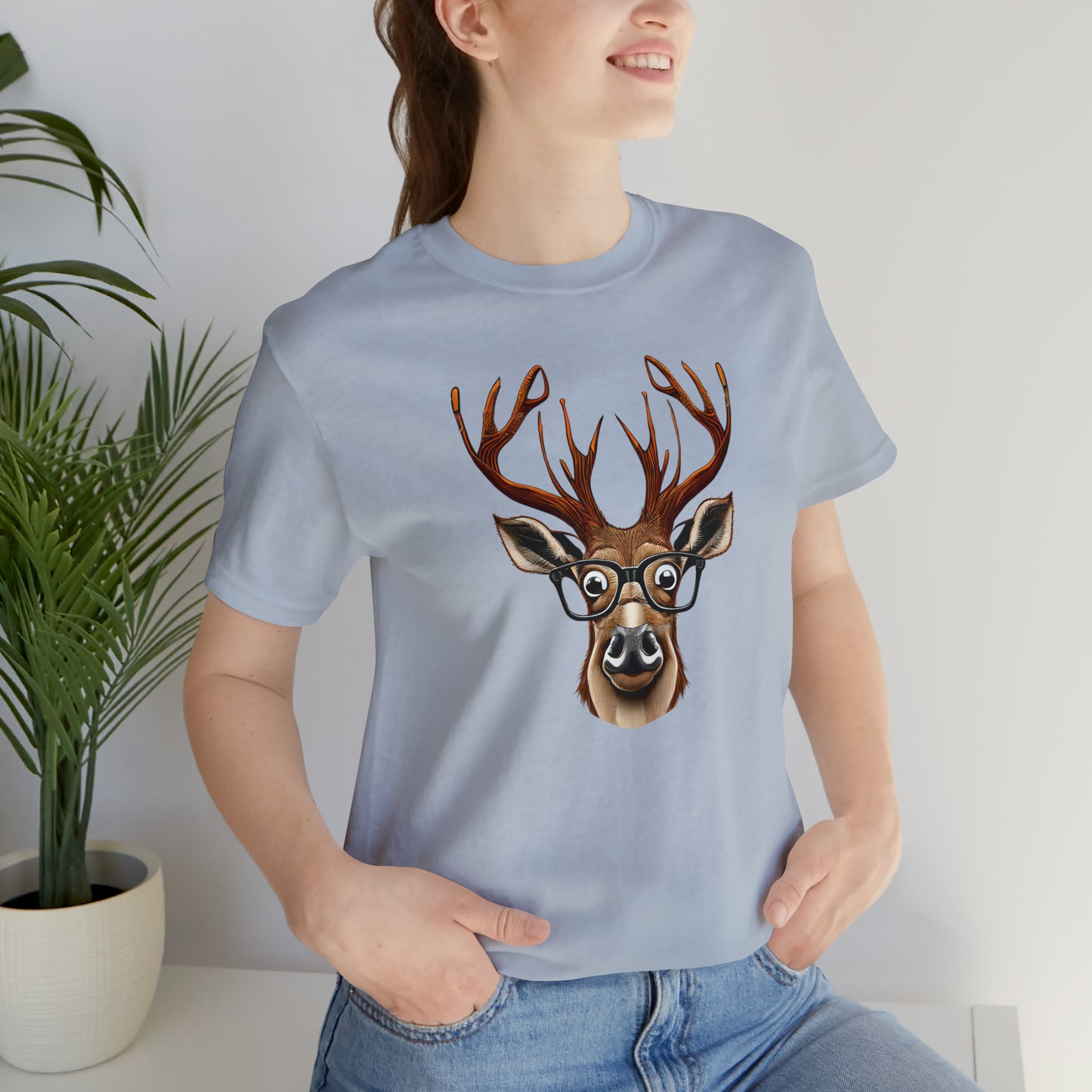 Deer/ Reindeer with Glasses Country and Christmas Unisex Jersey Short Sleeve Tee