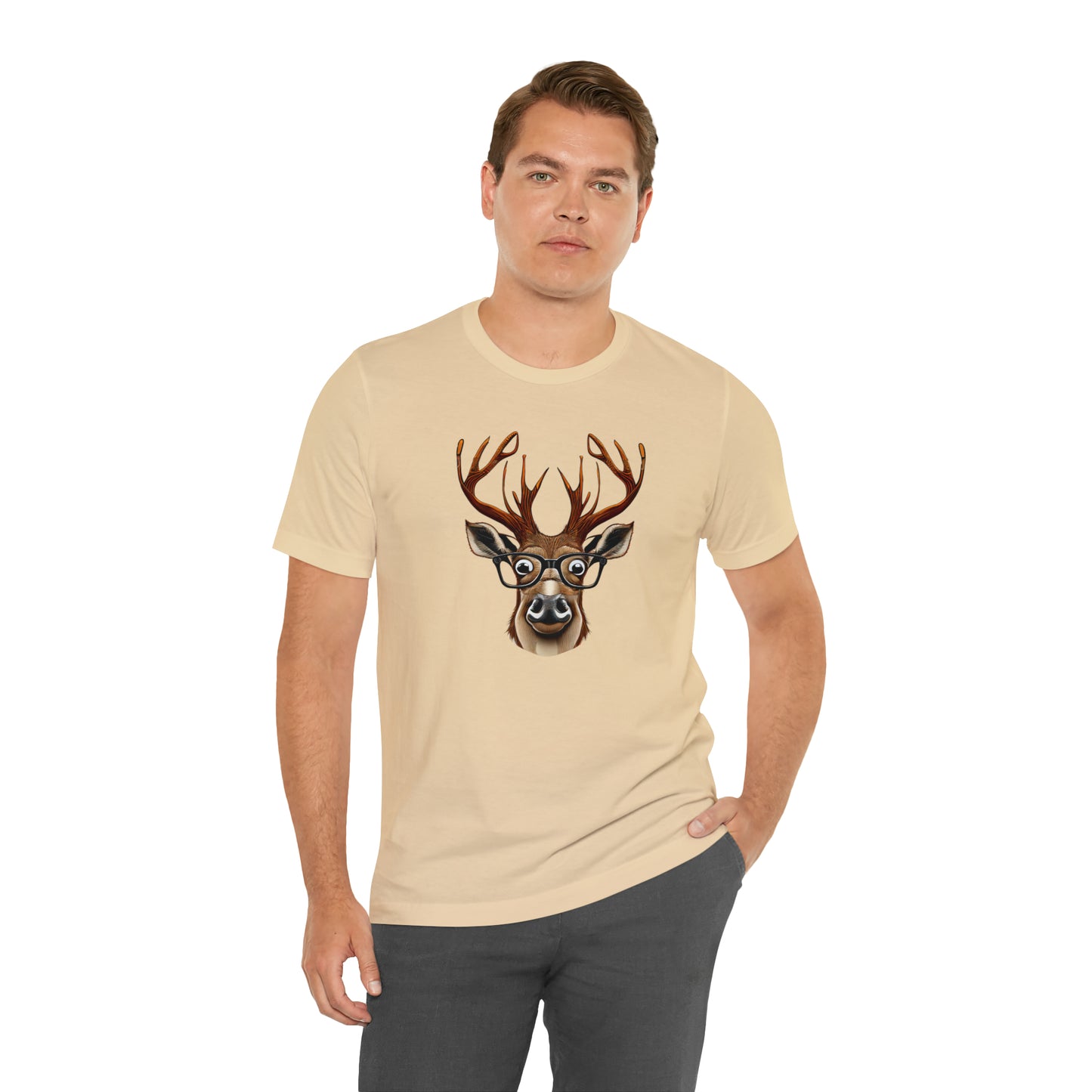 Deer/ Reindeer with Glasses Country and Christmas Unisex Jersey Short Sleeve Tee