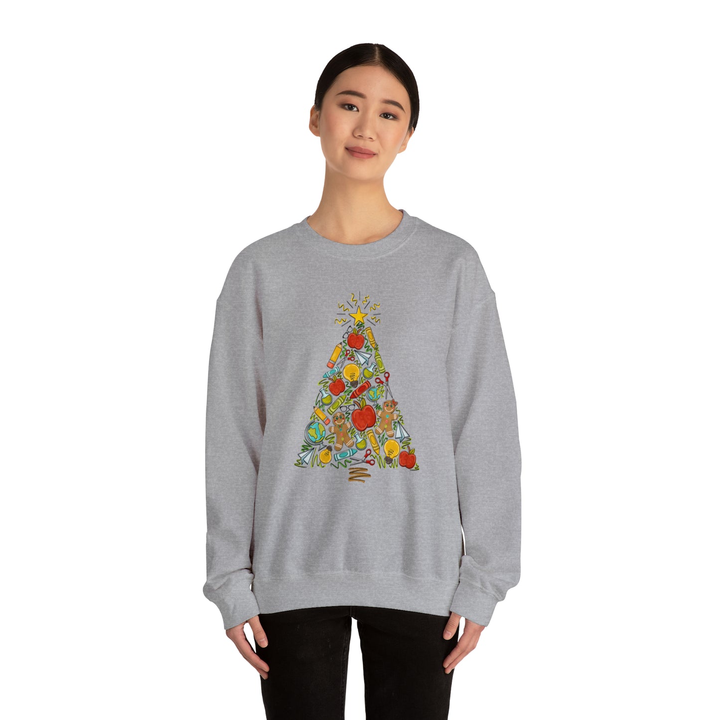 Teacher Supplies Christmas Tree Heavyweight Crewneck Sweatshirt