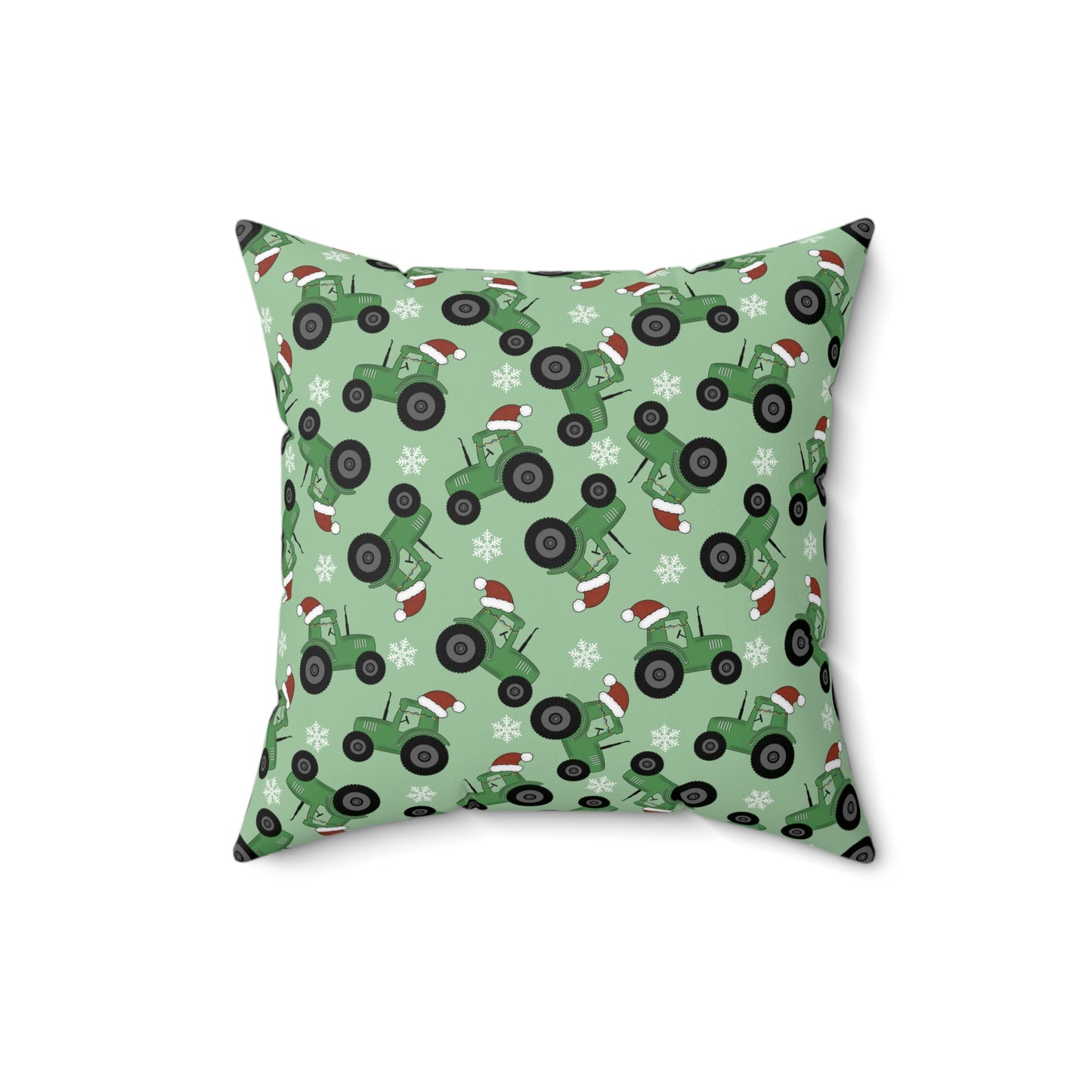 Christmas Green Tractor Print/ Holiday Polyester Square Pillow