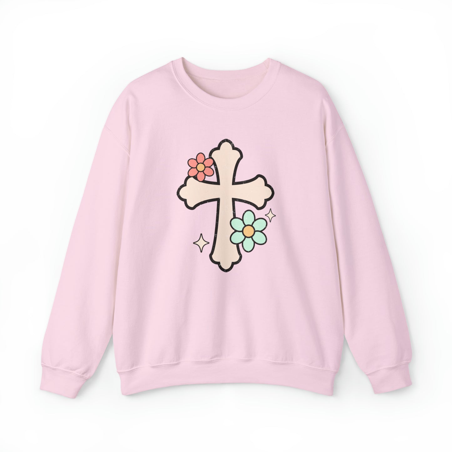 Vintage Floral Cross Design Heavy Blend™ Crewneck Sweatshirt