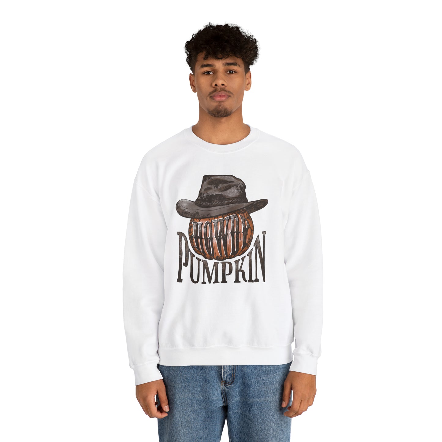 Howdy Pumpkin Fall Halloween Retro Warm Colored  Unisex Heavy Blend™ Crewneck Sweatshirt