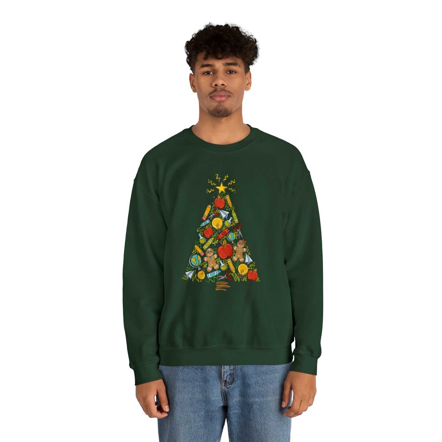 Teacher Supplies Christmas Tree Heavyweight Crewneck Sweatshirt