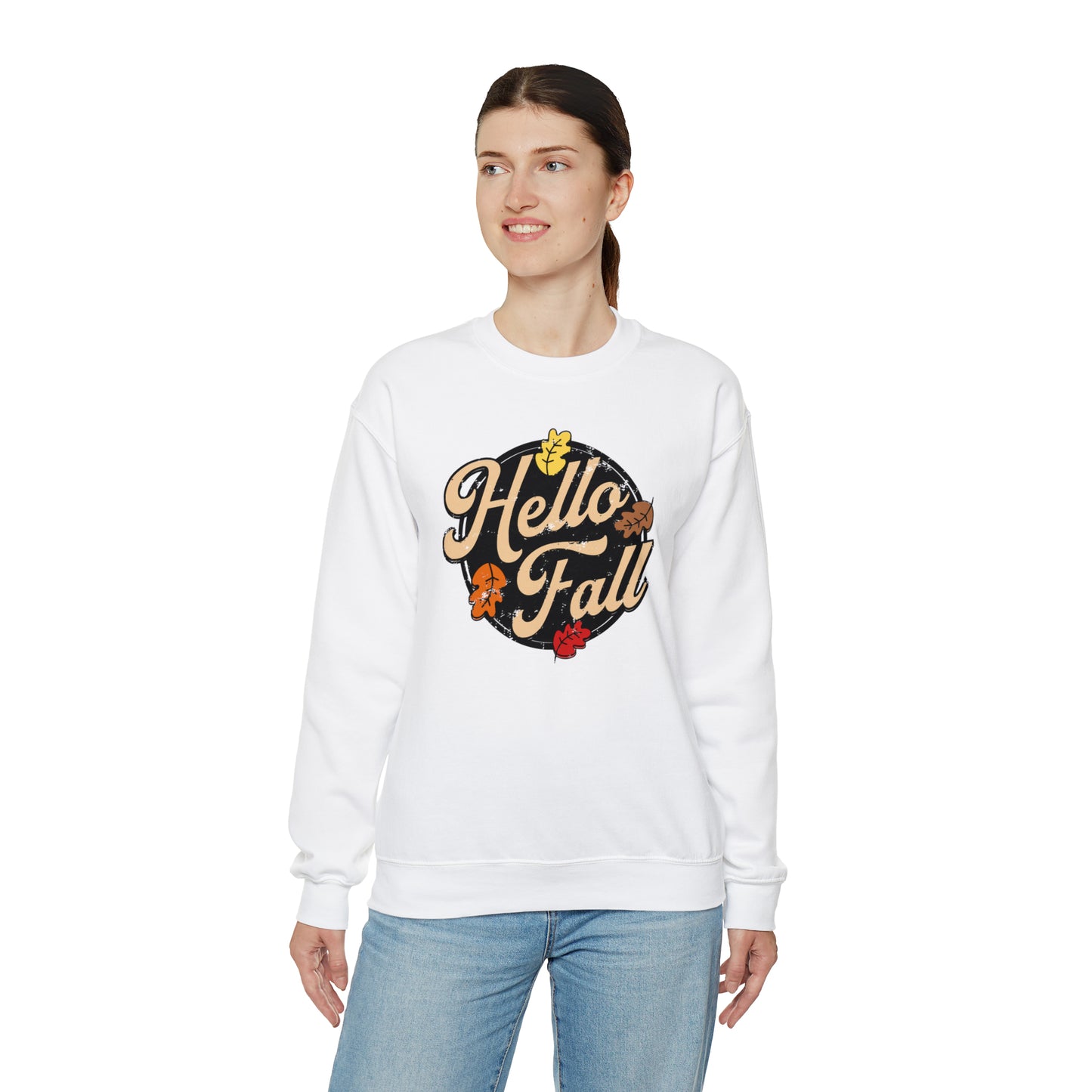 Hello Fall Halloween Retro Warm Colored  Unisex Heavy Blend™ Crewneck Sweatshirt