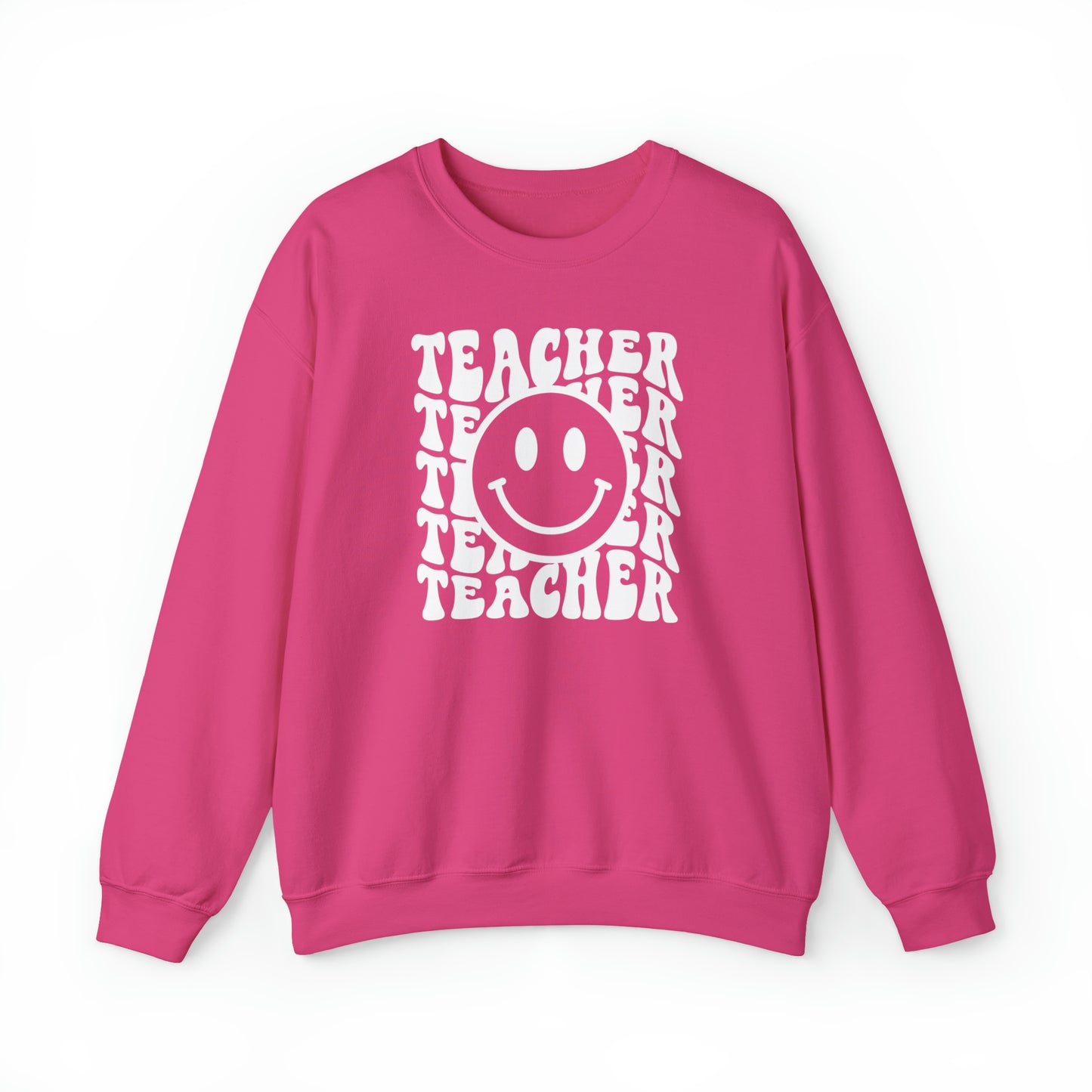 Teacher with Smiley Face White Logo Unisex Heavy Blend™ Crewneck Sweatshirt