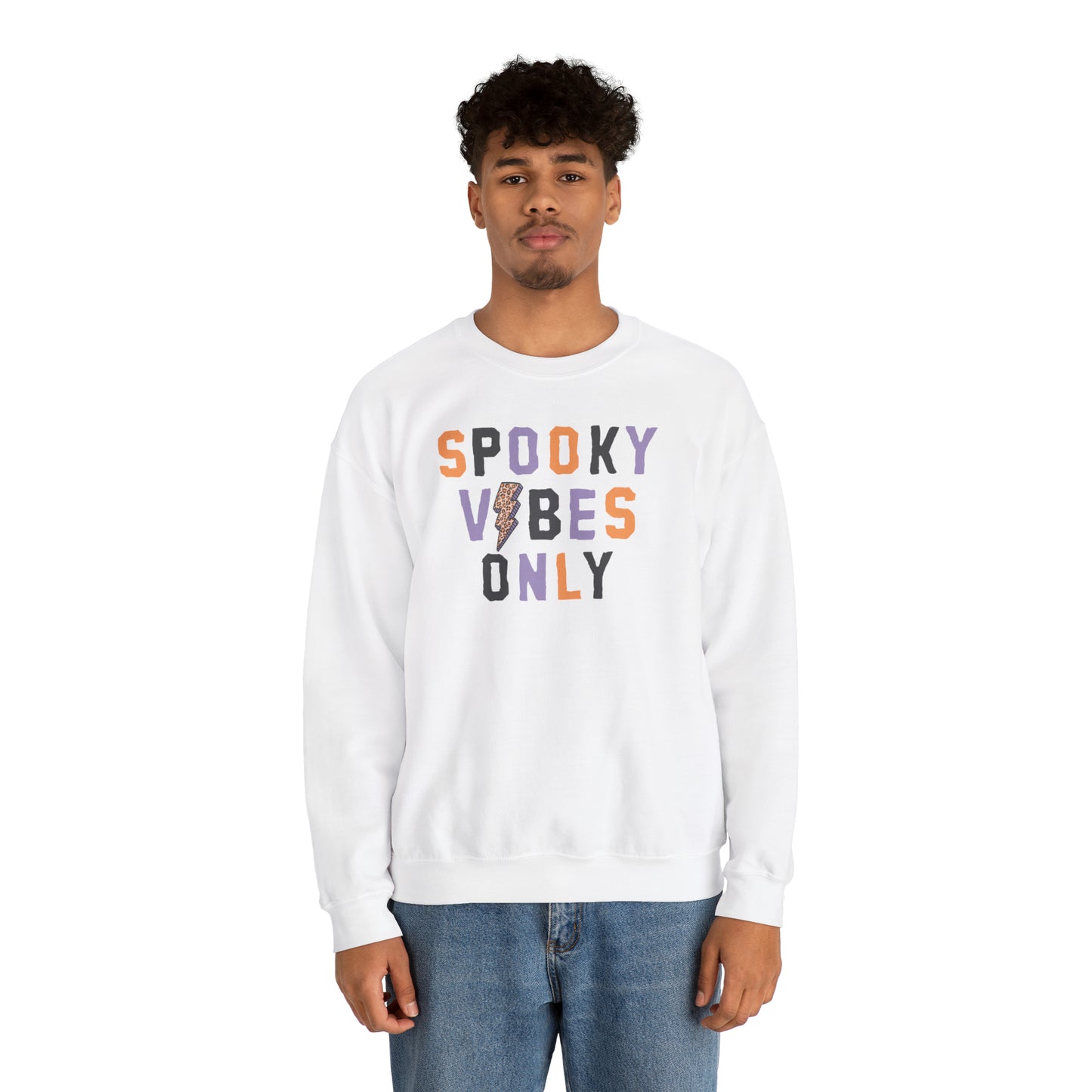 Spooky Vibes Fall Halloween Retro Warm Colored  Unisex Heavy Blend™ Crewneck Sweatshirt