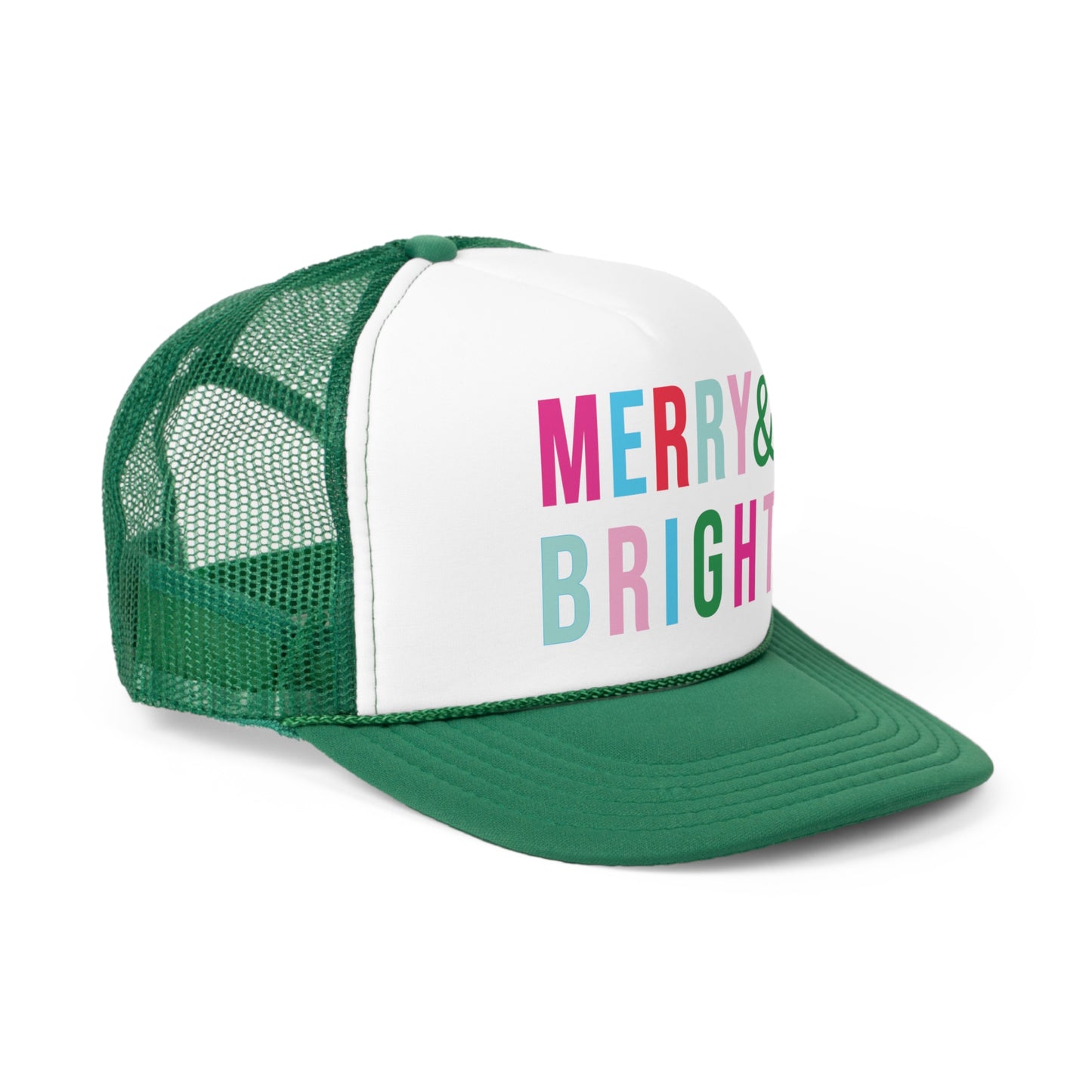 Merry and Bright Tall Christmas Holiday Trucker Caps