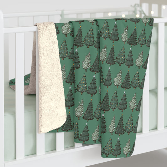 Evergreen Tree Sherpa Fleece Blanket