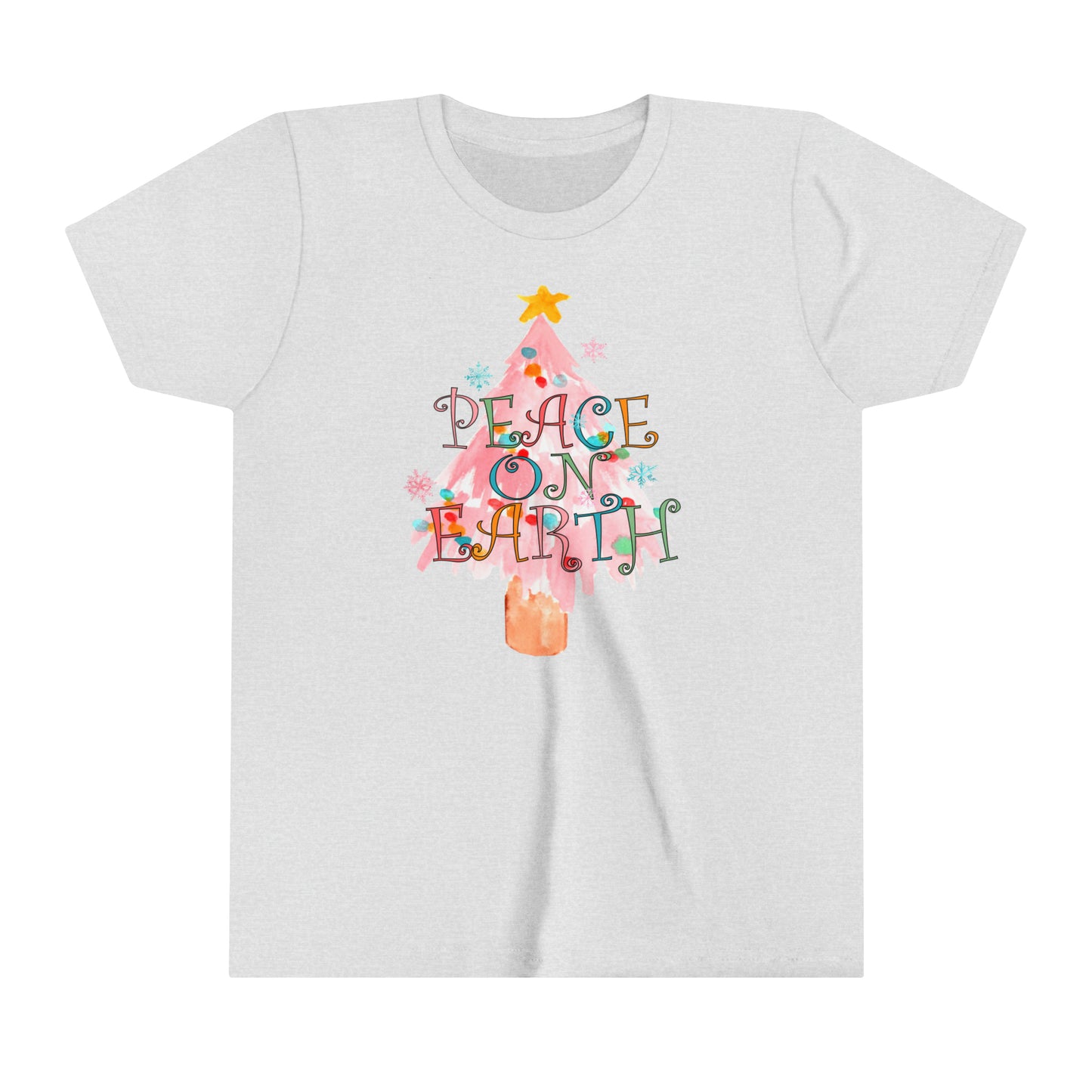 YOUTH - Peace on Earth Pink Christmas Tree/ Holiday Youth Short Sleeve Tee