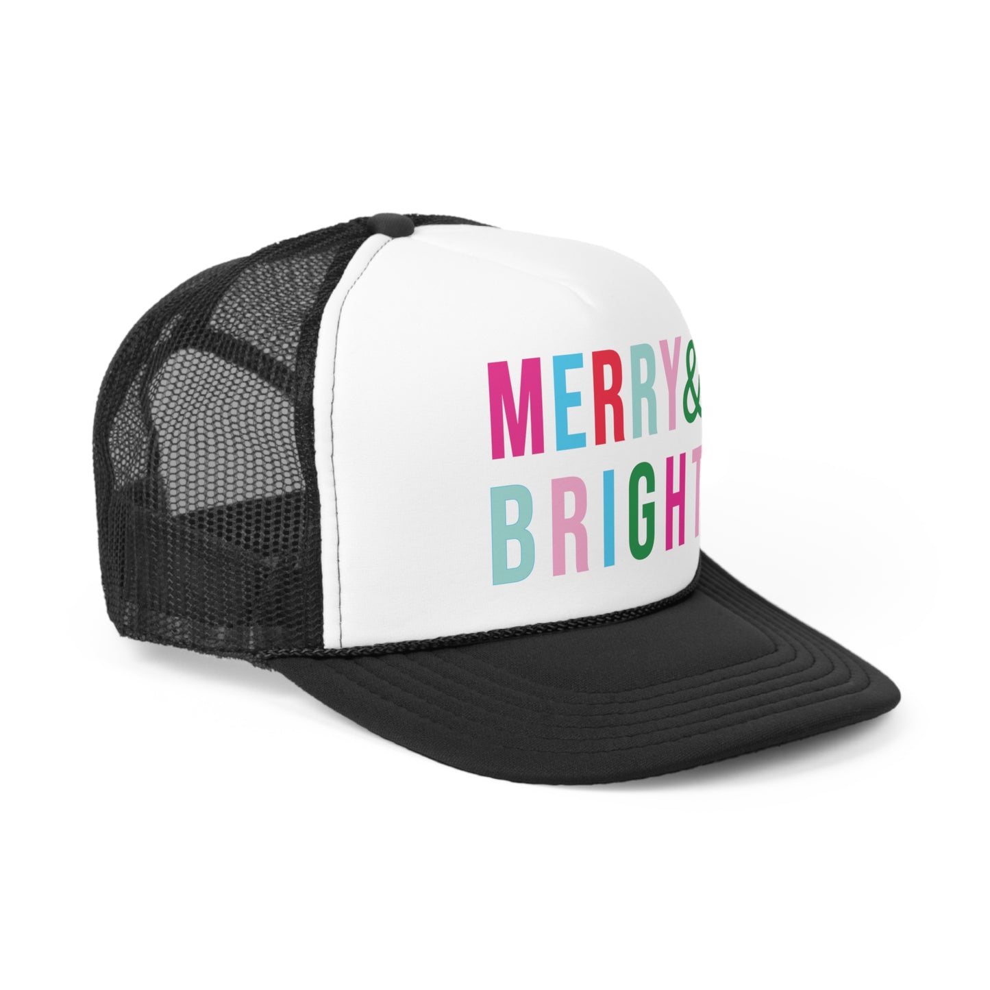 Merry and Bright Tall Christmas Holiday Trucker Caps