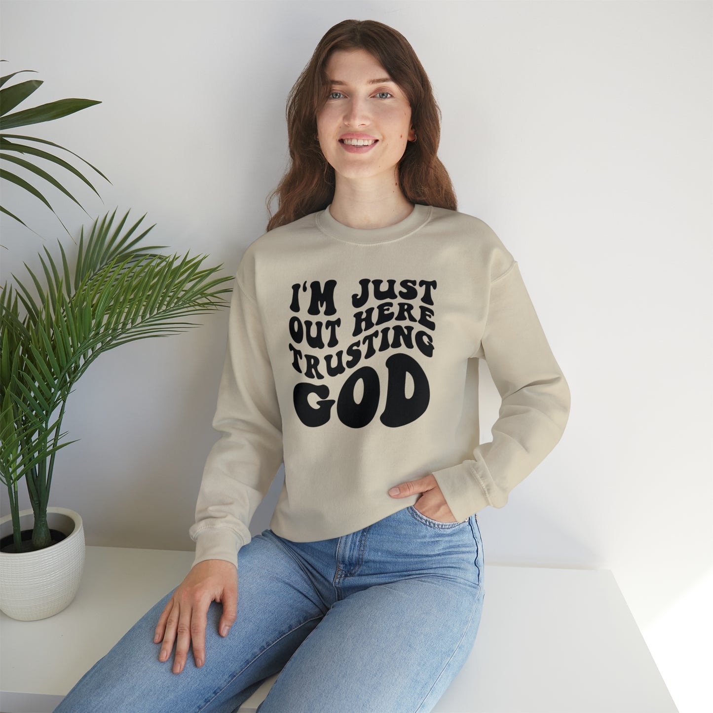 I'm Just Out Here Trusting God Design Heavy Blend™ Crewneck Sweatshirt