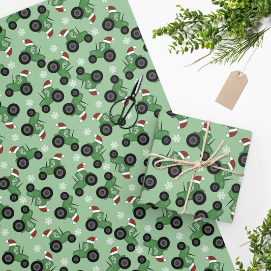 Green Christmas Santa Tractor Wrapping Paper