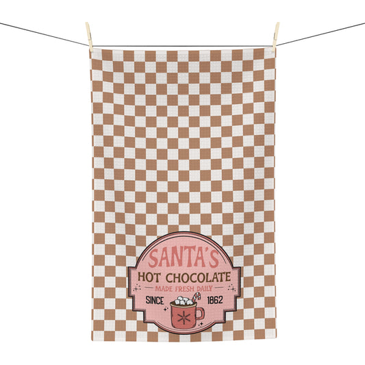 Santa's Hot Chocolate Brown Checkerboard Christmas/ Holiday Soft Tea Towel