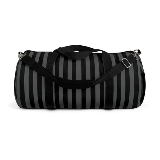 Black and Gray Striped Duffel Bag