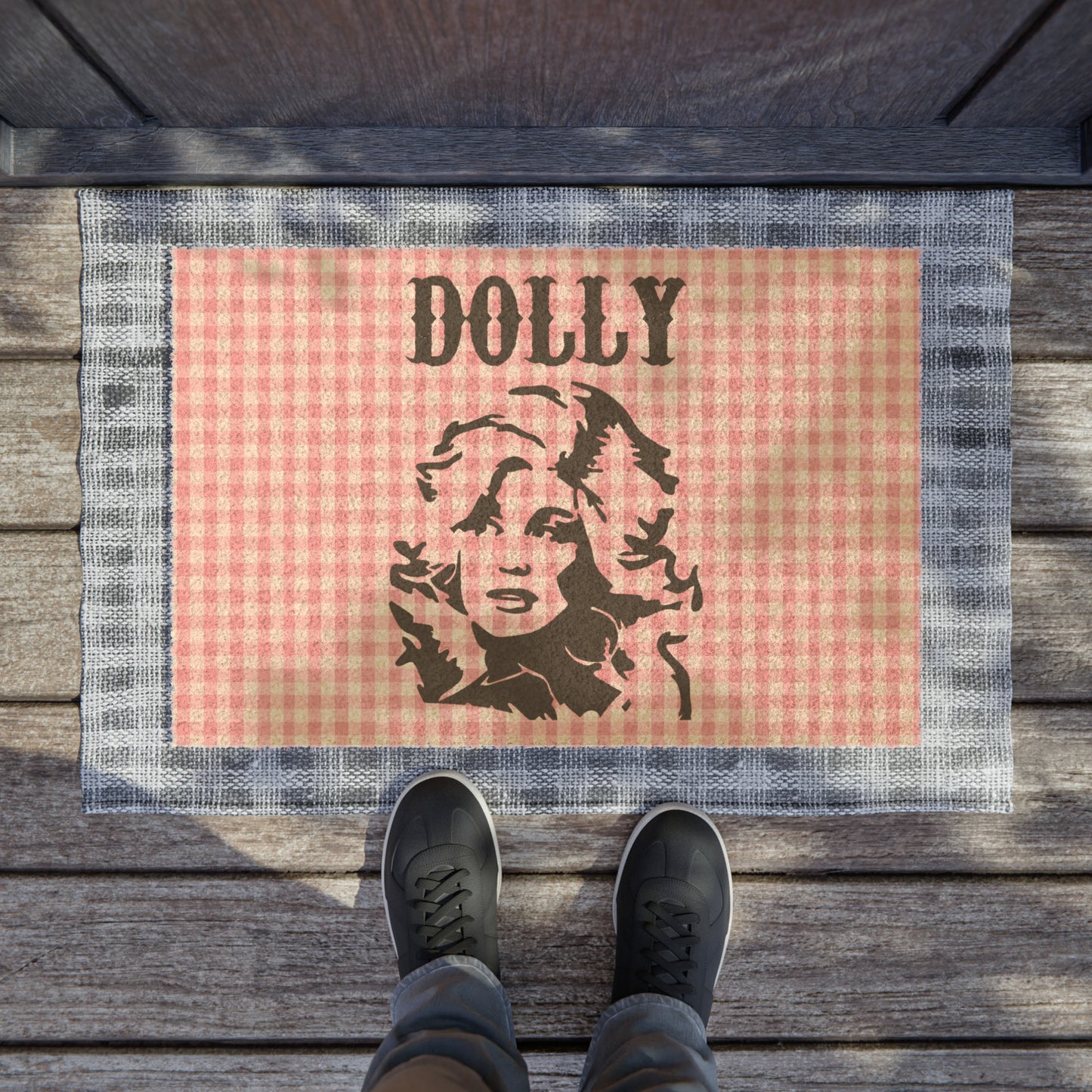 Dolly Portrait Pink Checkerboard Coir Mat