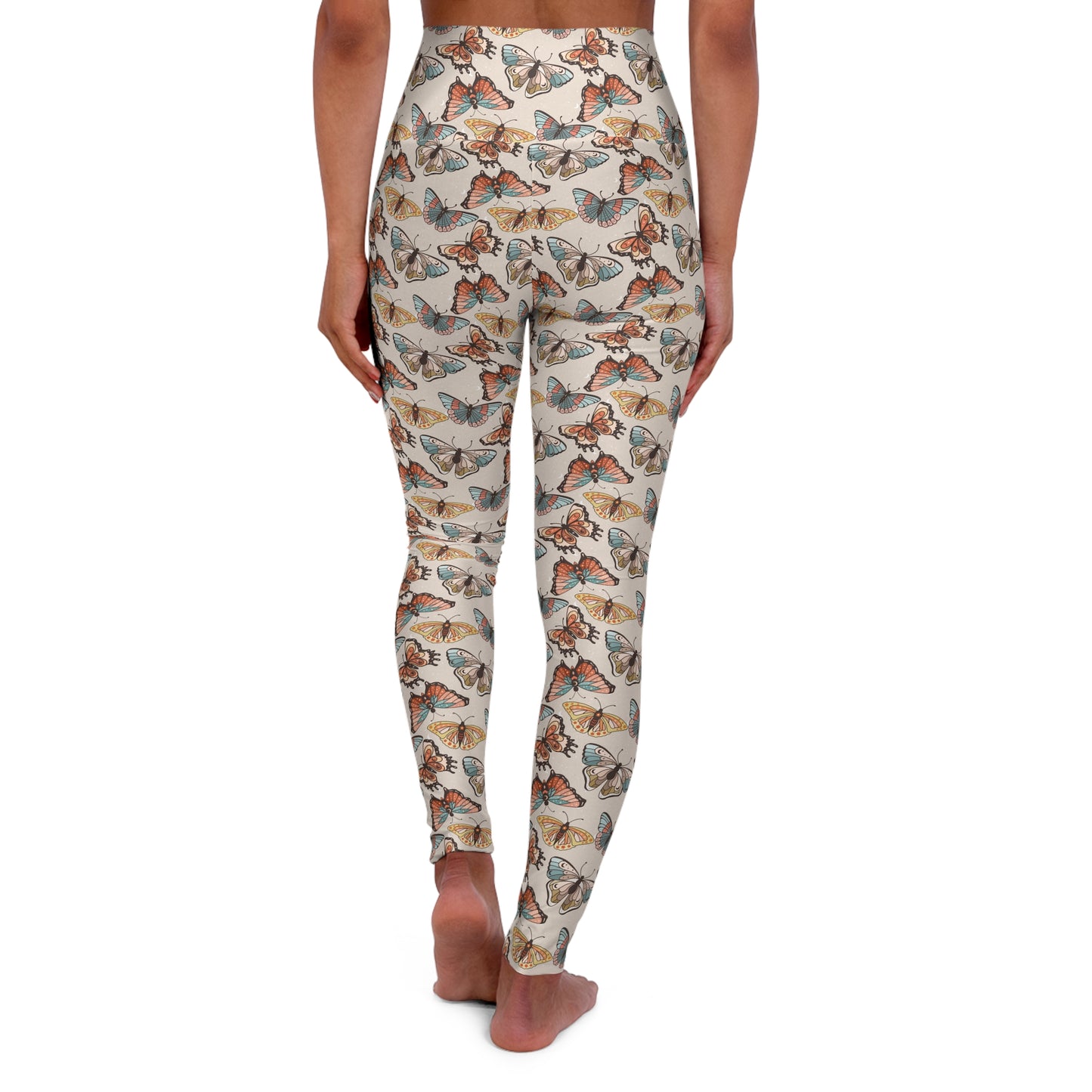 Butterflies Brown Boho High Waisted White Yoga Leggings