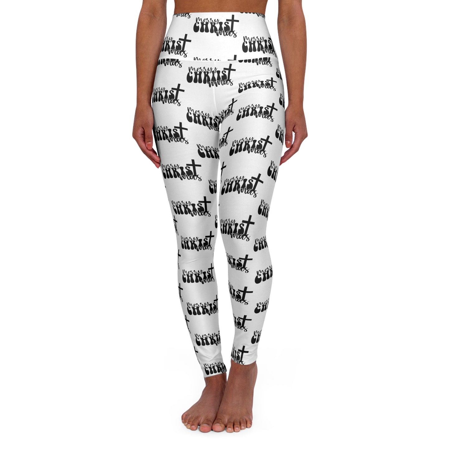 Merry Christ Mas Patterned High Waisted White Yoga Leggings