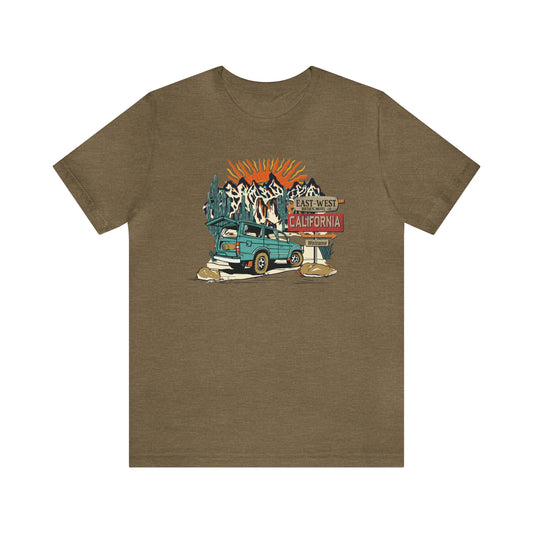 Vintage Mountain Scene with Bronco Unisex Jersey Short Sleeve Tee