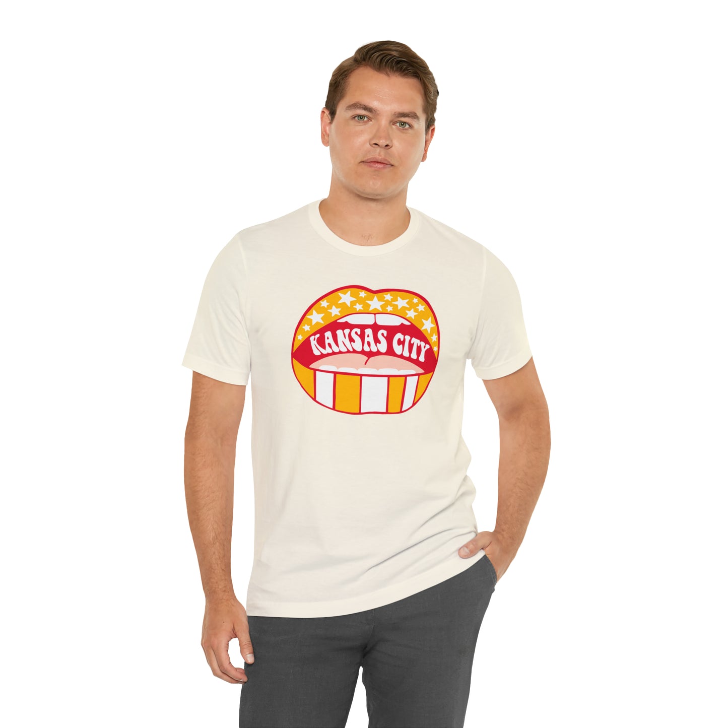 Swift Kelce 87 Football Lips Bella Jersey Short Sleeve Tee (Unisex) - Front and Back Design