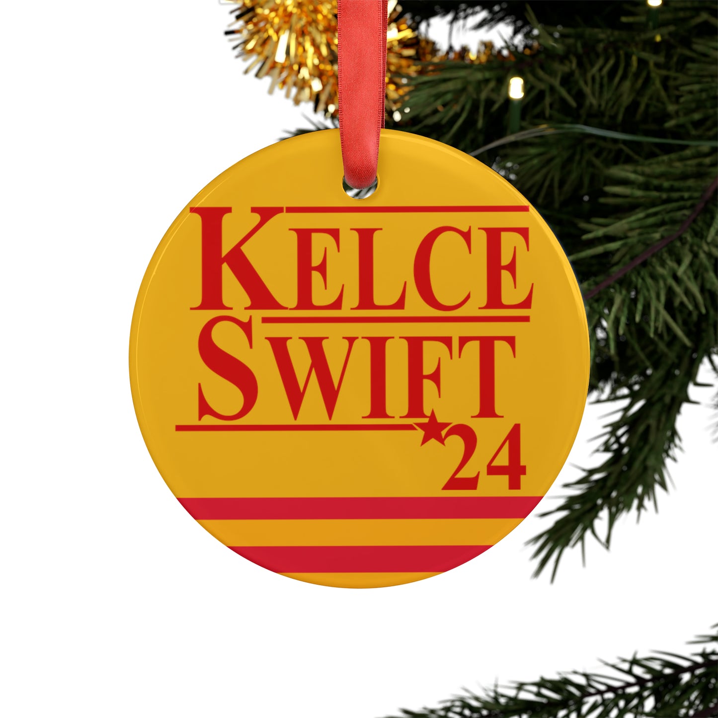 Kelce Swift 24 Ornament with Ribbon - Yellow