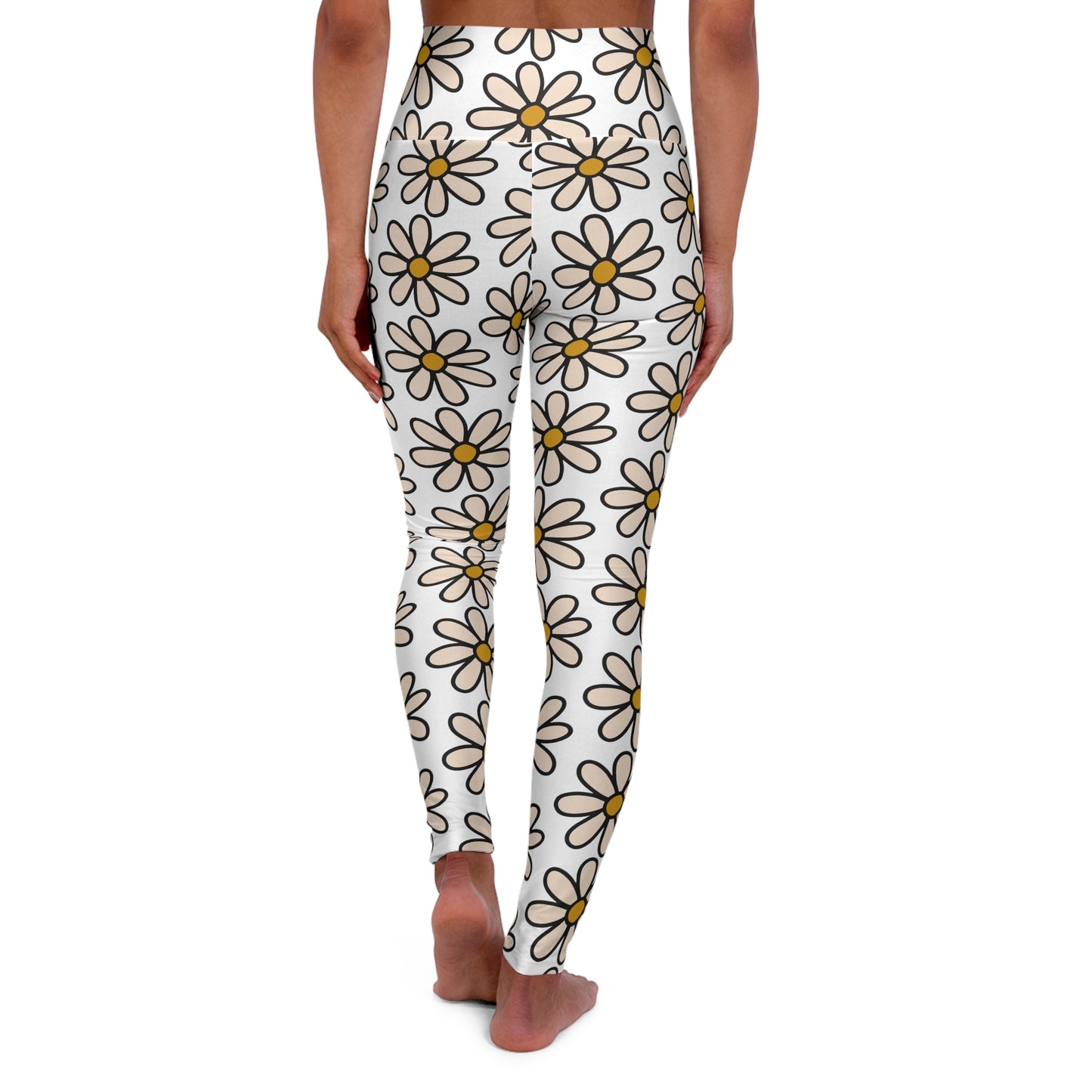 Peach Daisy Patterned Christian and Faith High Waisted Yoga Leggings