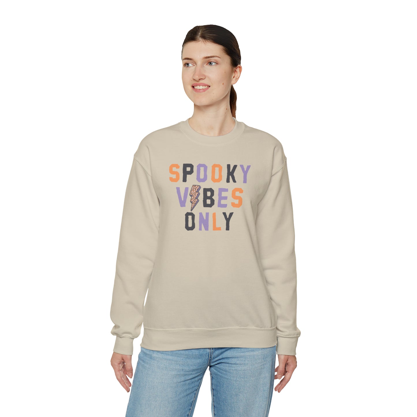 Spooky Vibes Fall Halloween Retro Warm Colored  Unisex Heavy Blend™ Crewneck Sweatshirt