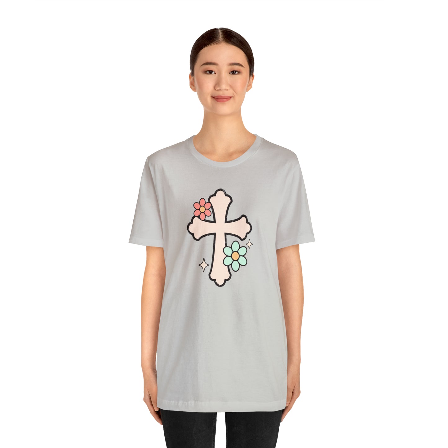 Vintage Floral Boho Cross T-Shirt