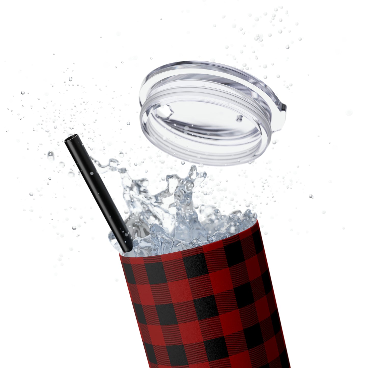 Red and Black Plaid/ Buffalo Plaid Skinny Tumbler with Straw, 20oz