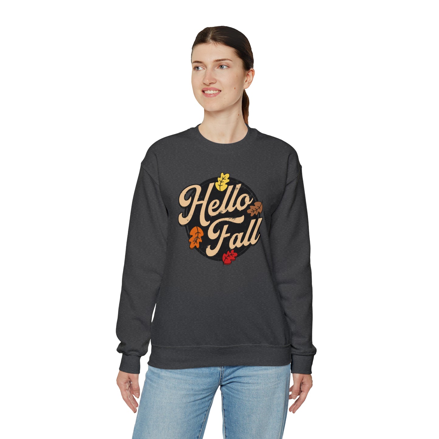 Hello Fall Halloween Retro Warm Colored  Unisex Heavy Blend™ Crewneck Sweatshirt