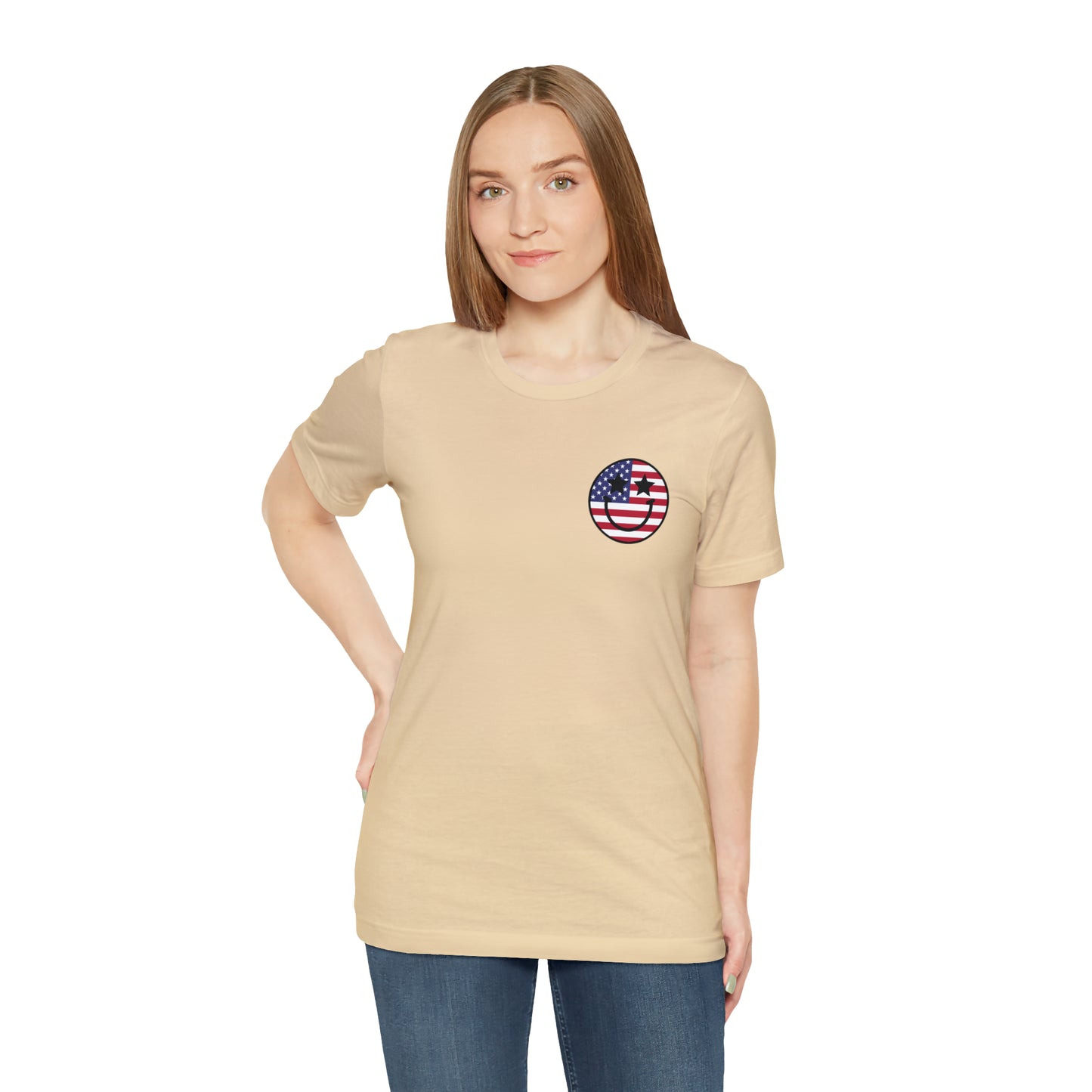 "Jesus Christ Stars and Stripes" (Front and Back Design) Unisex Jersey Short Sleeve Tee