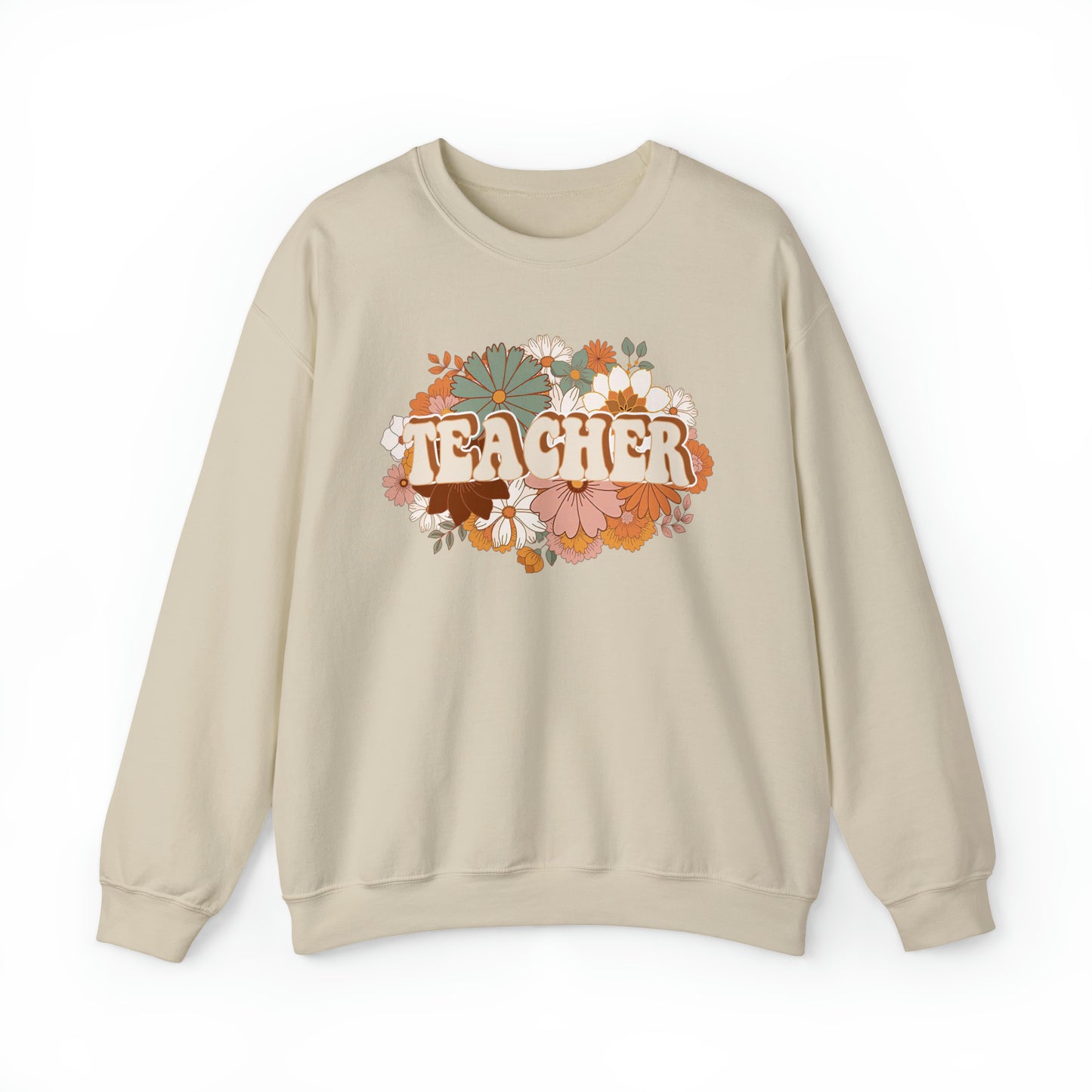 Vintage Retro Floral Teacher Warm Colors Unisex Heavy Blend™ Crewneck Sweatshirt