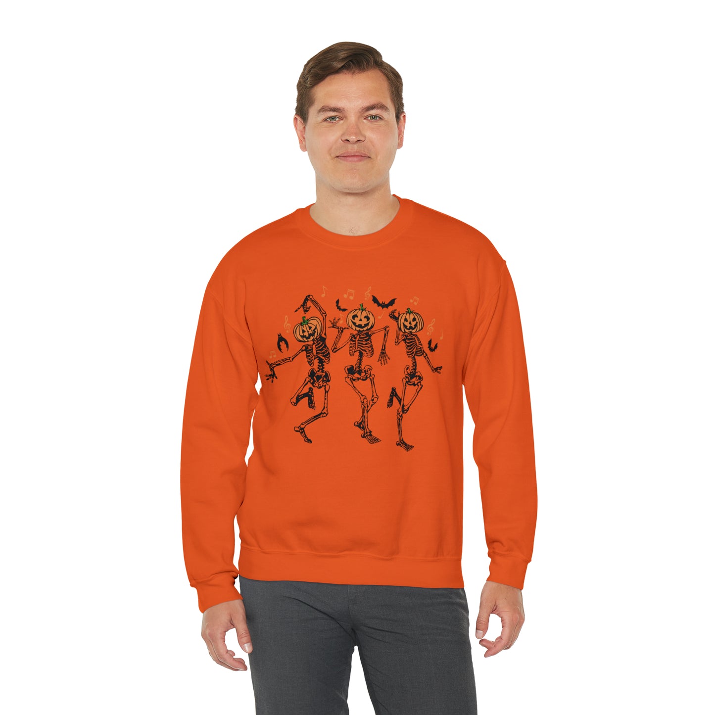 Dancing Skeletons Fall Halloween Retro Warm Colored  Unisex Heavy Blend™ Crewneck Sweatshirt