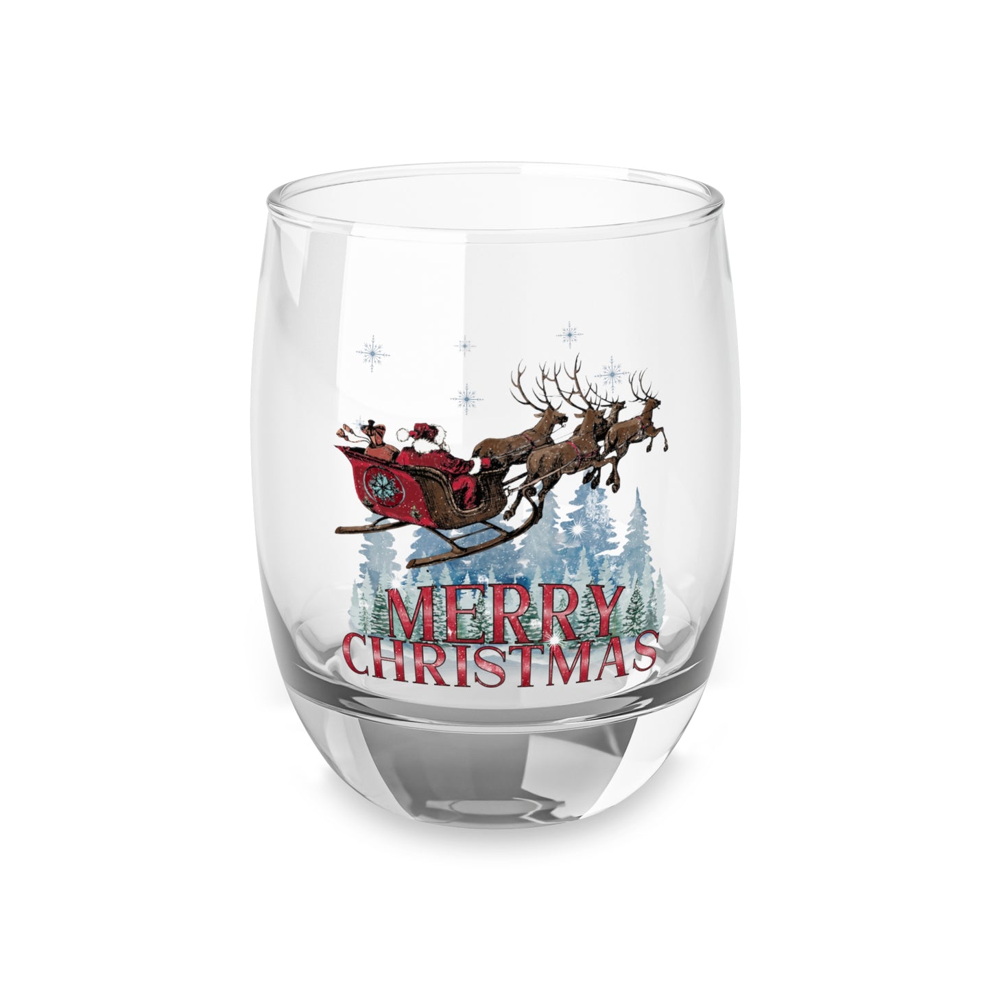 Merry Christmas Santa Sleigh Whiskey Glass