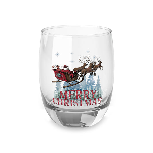 Merry Christmas Santa Sleigh Whiskey Glass