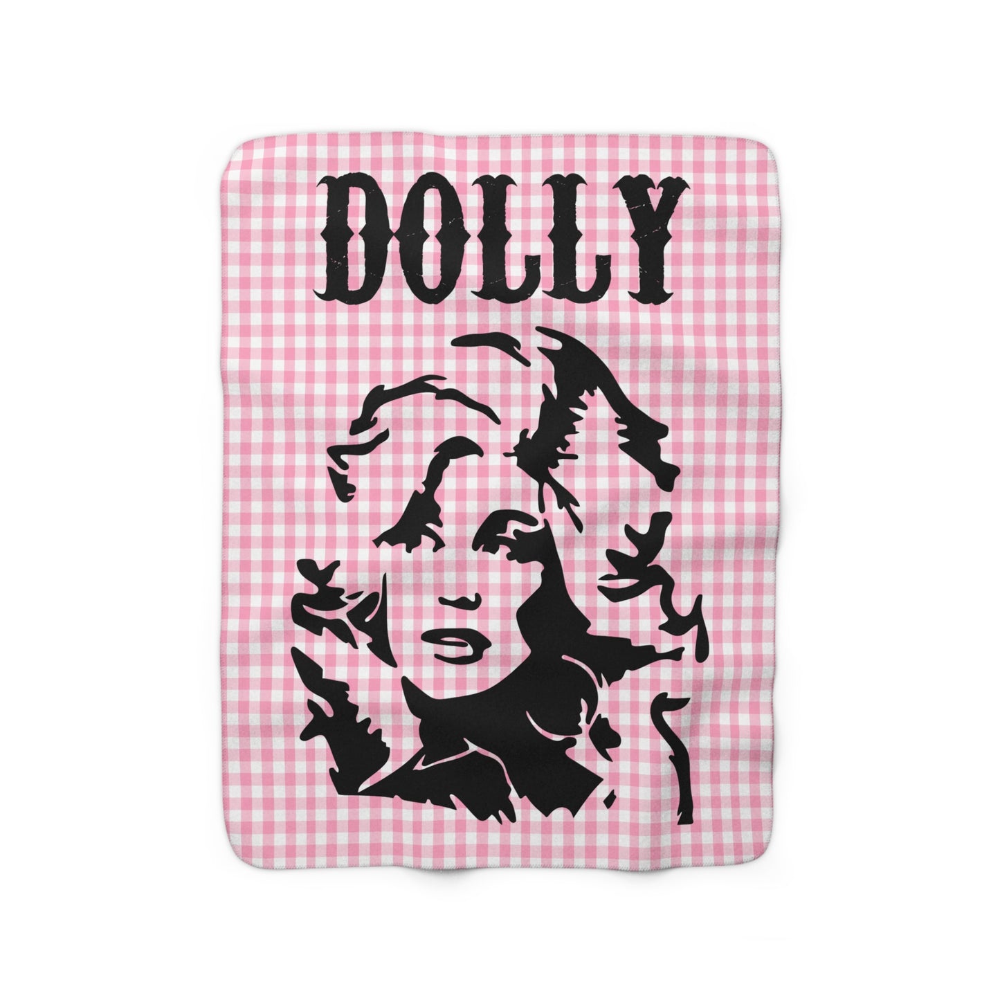 Dolly Portrait Pink Checkerboard Sherpa Fleece Blanket