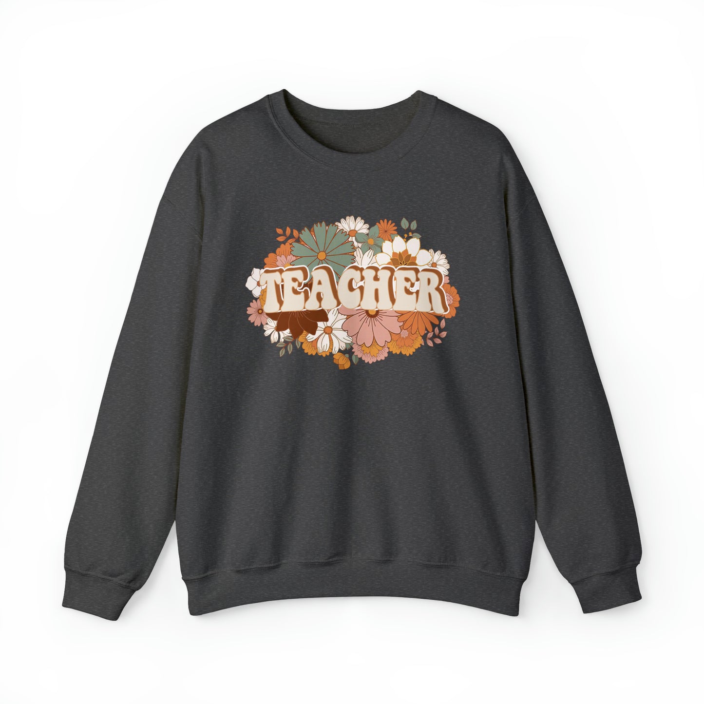 Vintage Retro Floral Teacher Warm Colors Unisex Heavy Blend™ Crewneck Sweatshirt