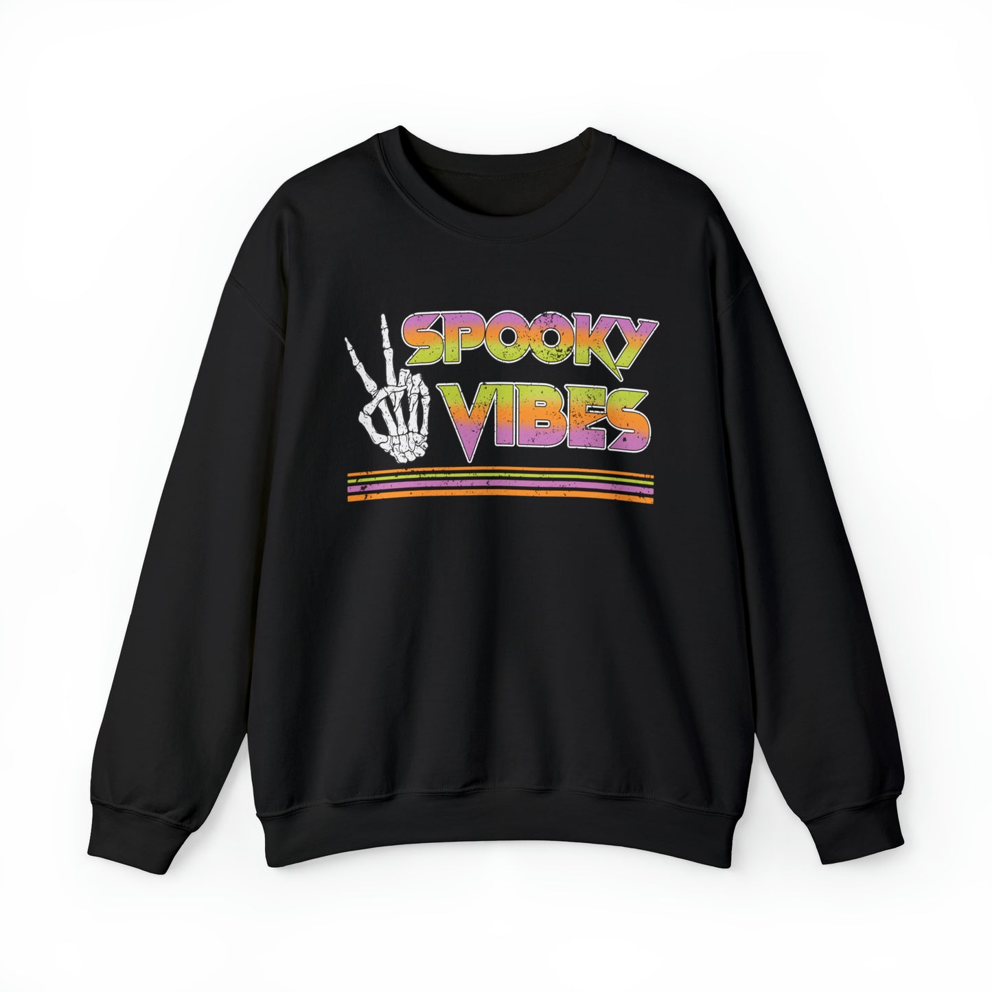 Spooky 80's Vibes Vintage Skeleton Piece Sign Fall Halloween  Unisex Heavy Blend™ Crewneck Sweatshirt