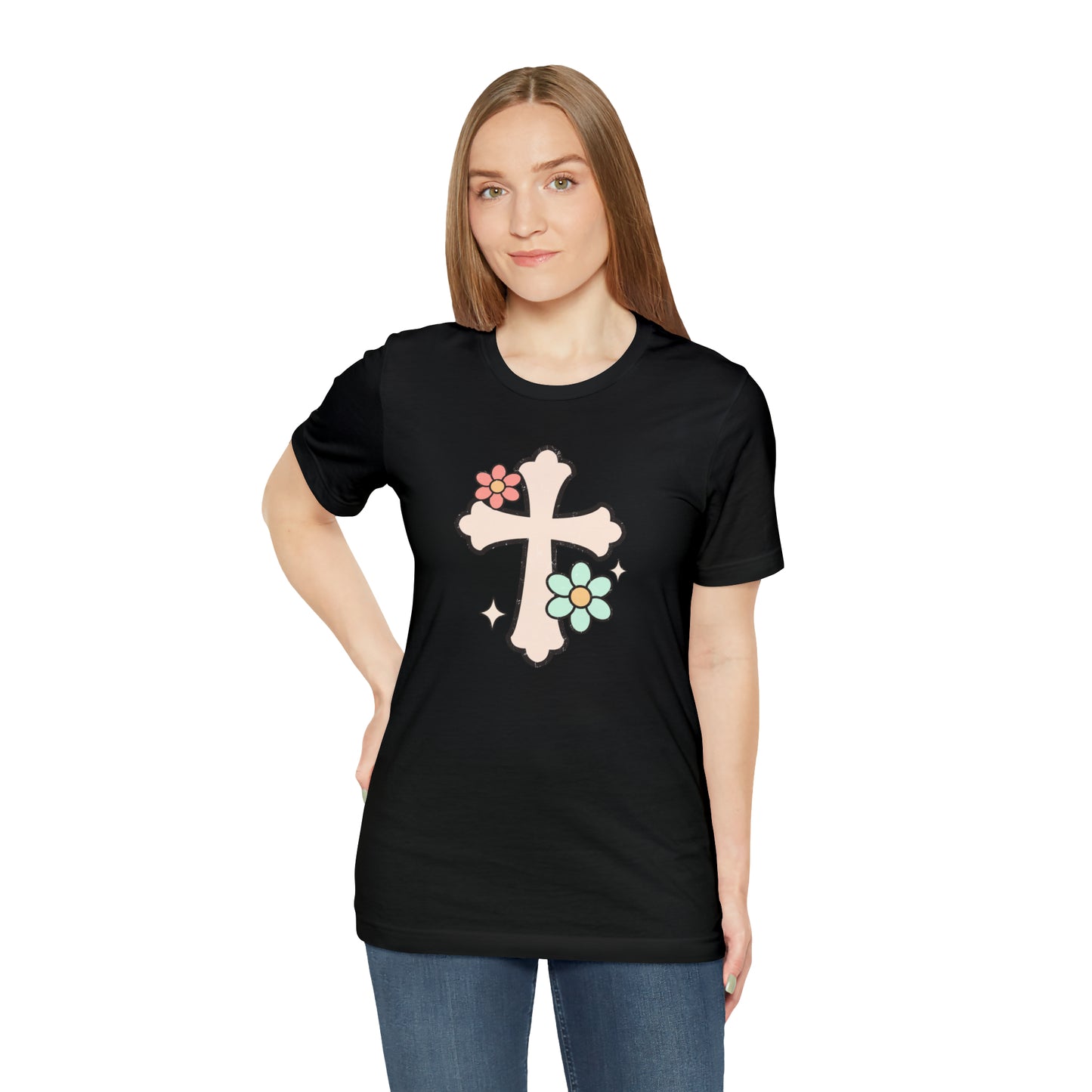 Vintage Floral Boho Cross T-Shirt