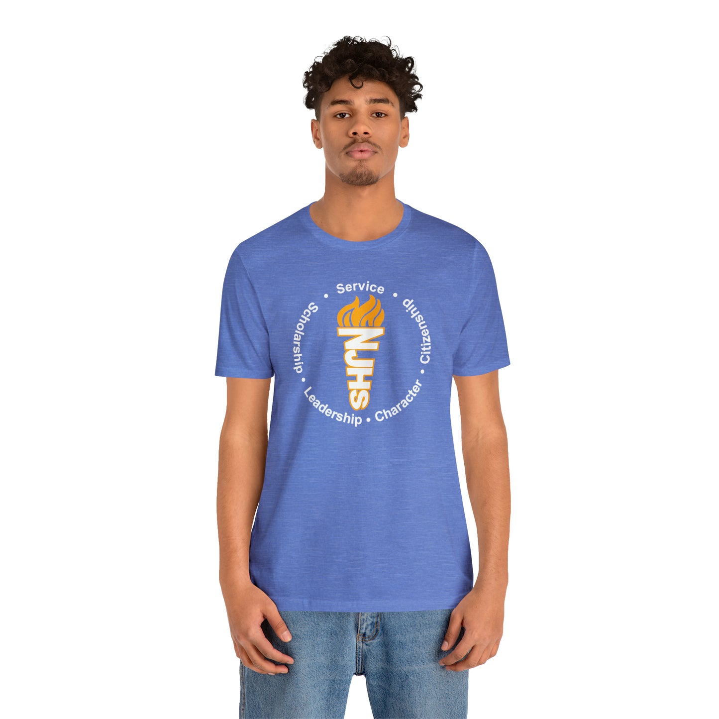 NJHS National Junior Honor Society Service Citizenship Character Leadership Scholarship Circular Torch Bella Jersey Short Sleeve Tee (Unisex)