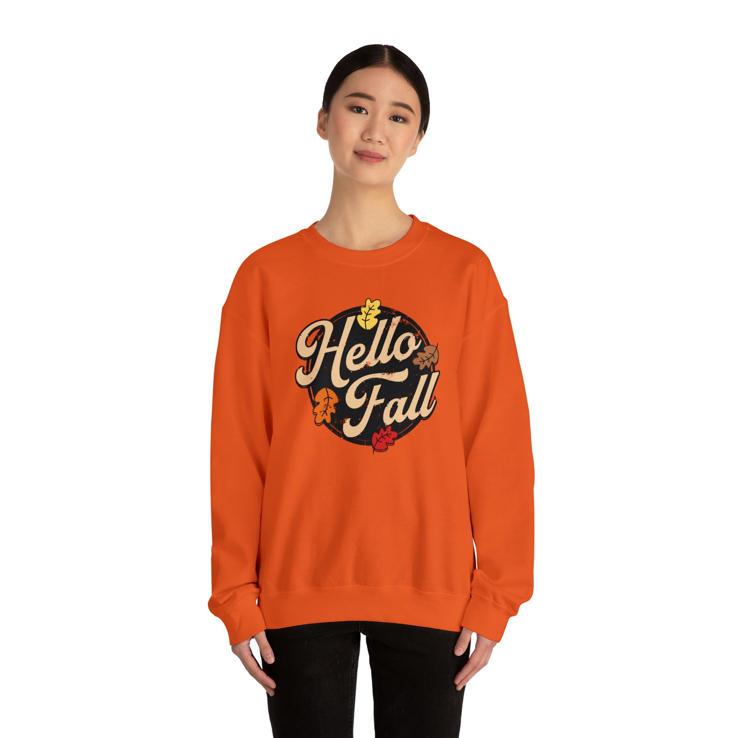 Hello Fall Halloween Retro Warm Colored  Unisex Heavy Blend™ Crewneck Sweatshirt