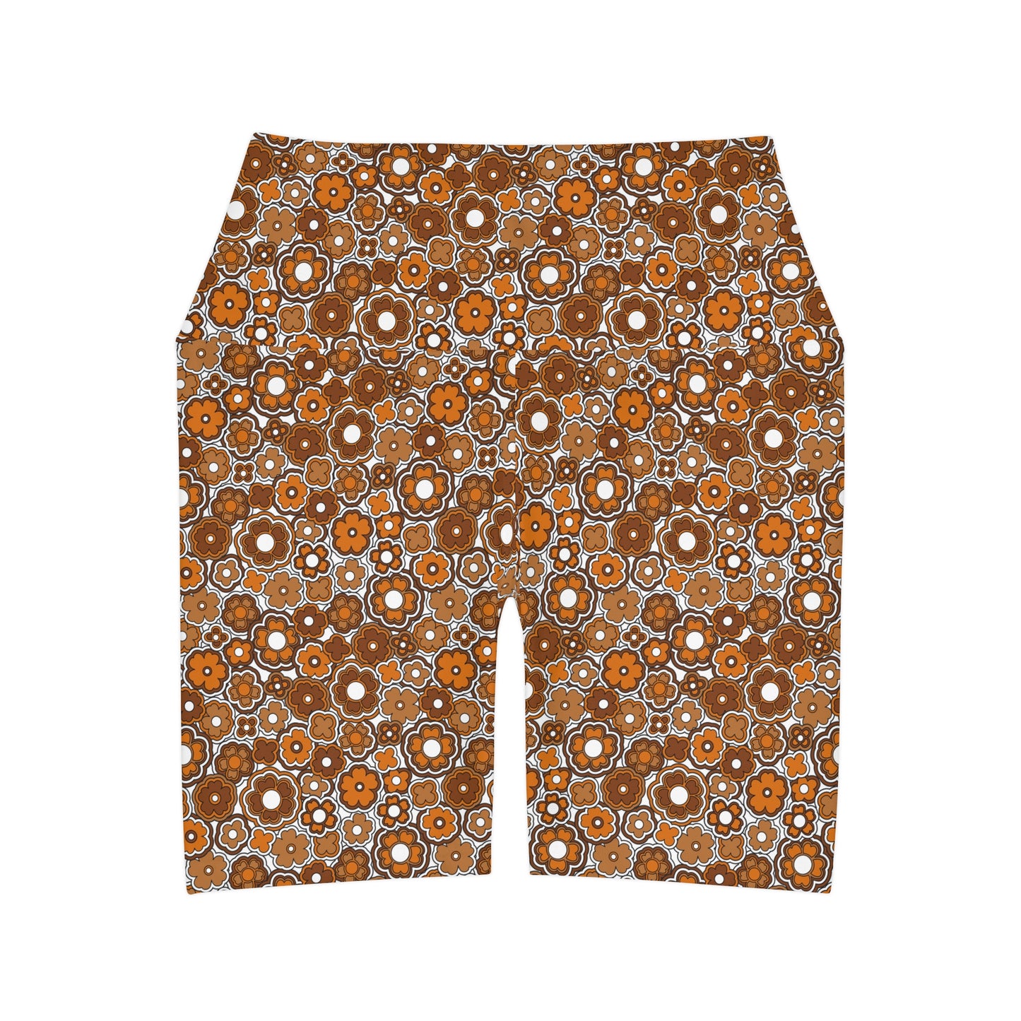 Flower Power Retro Brown Yoga Shorts